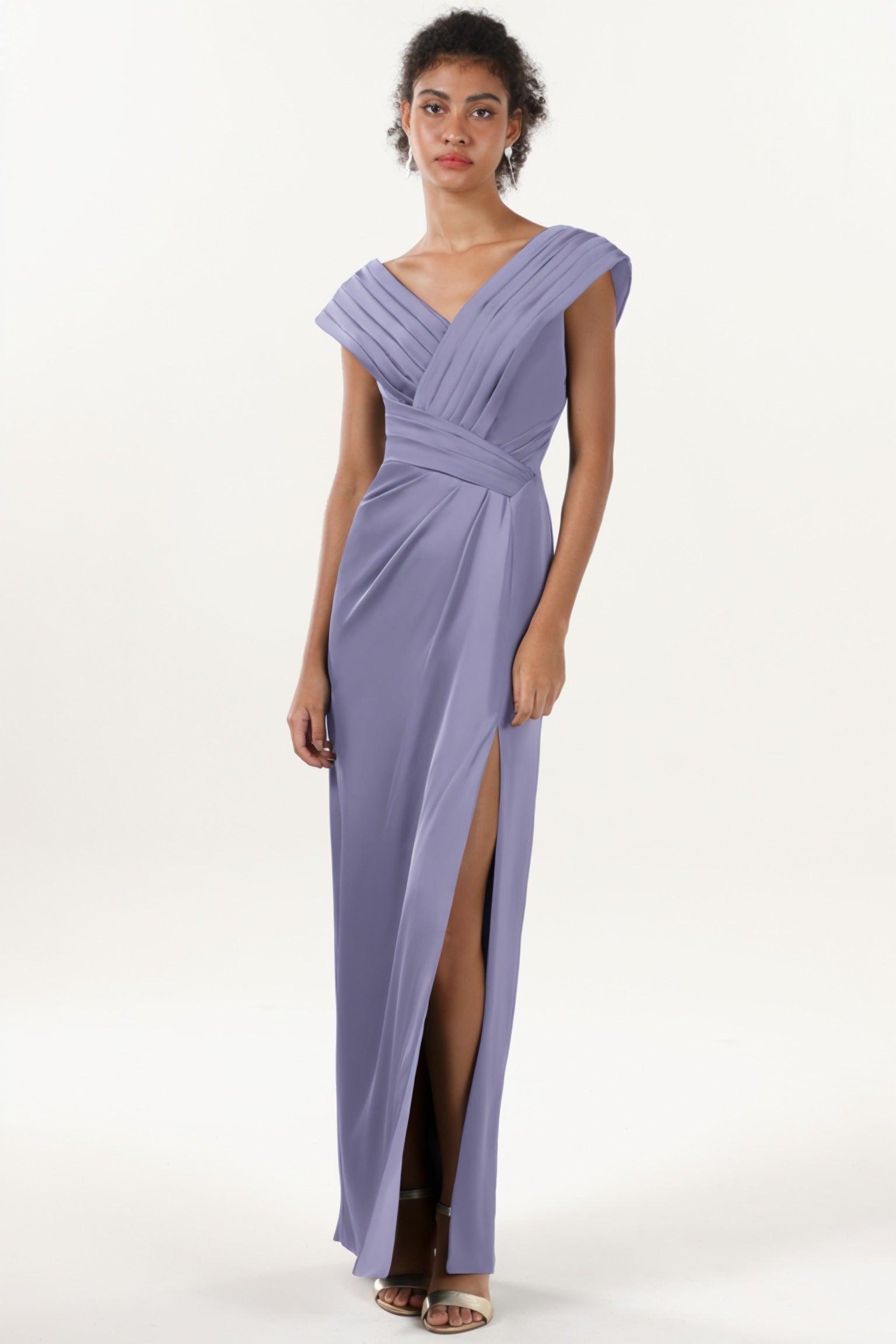 Sheath-Column Maxi Luxe Satin Bridesmaid Dress CS0608BM - COCOMELODY