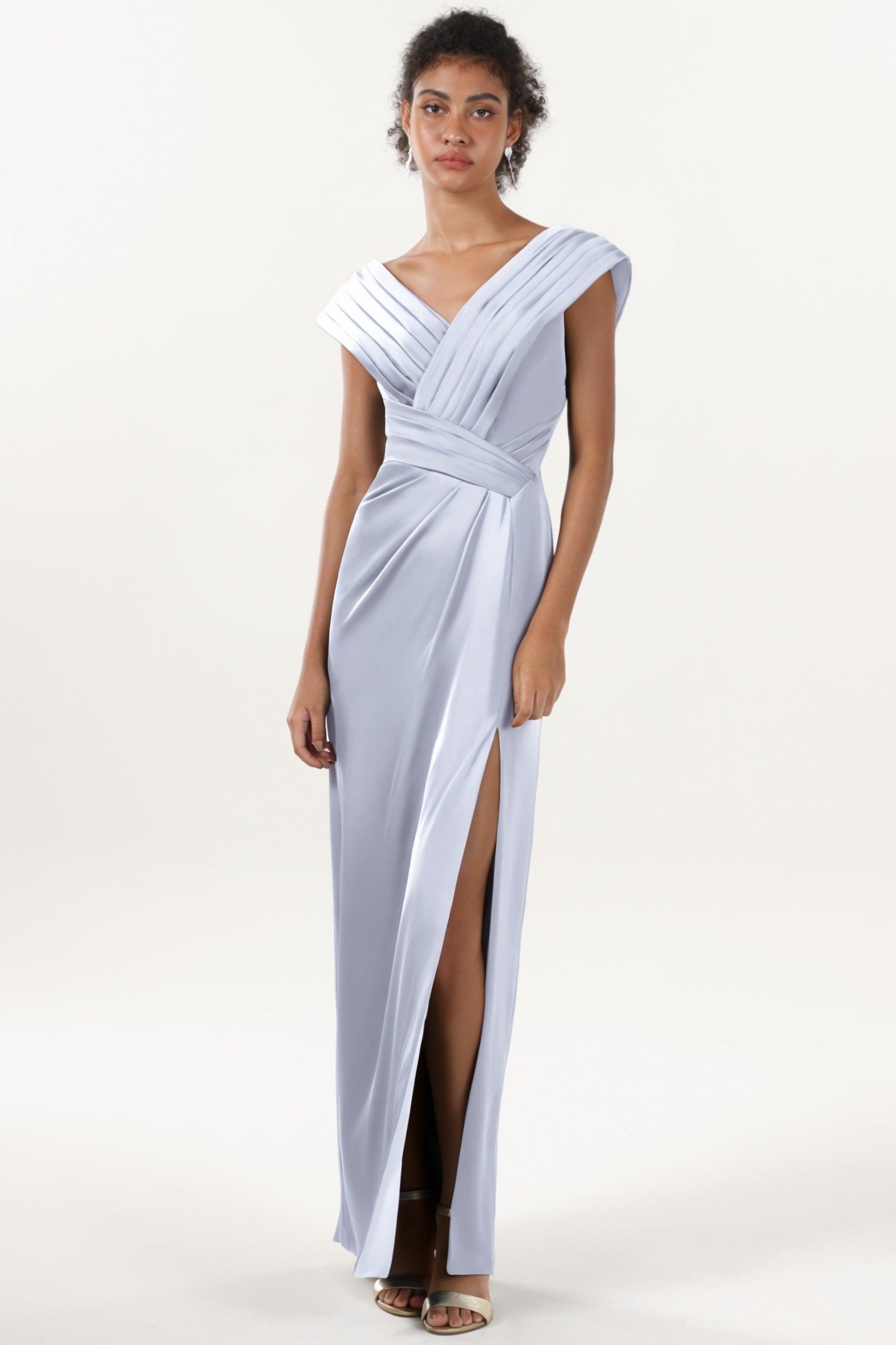 Sheath-Column Maxi Luxe Satin Bridesmaid Dress CS0608BM - COCOMELODY