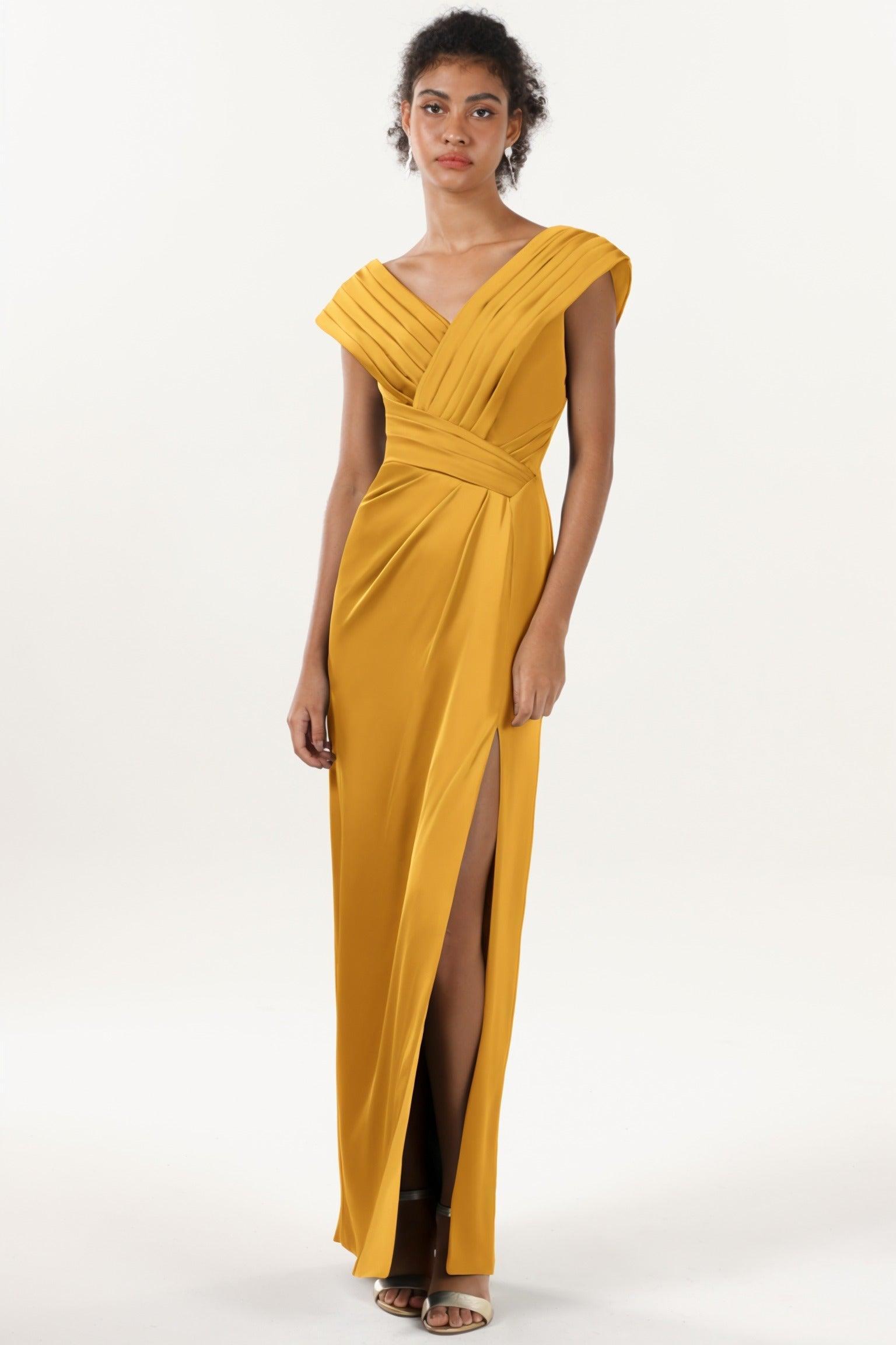 Sheath-Column Maxi Luxe Satin Bridesmaid Dress CS0608BM - COCOMELODY