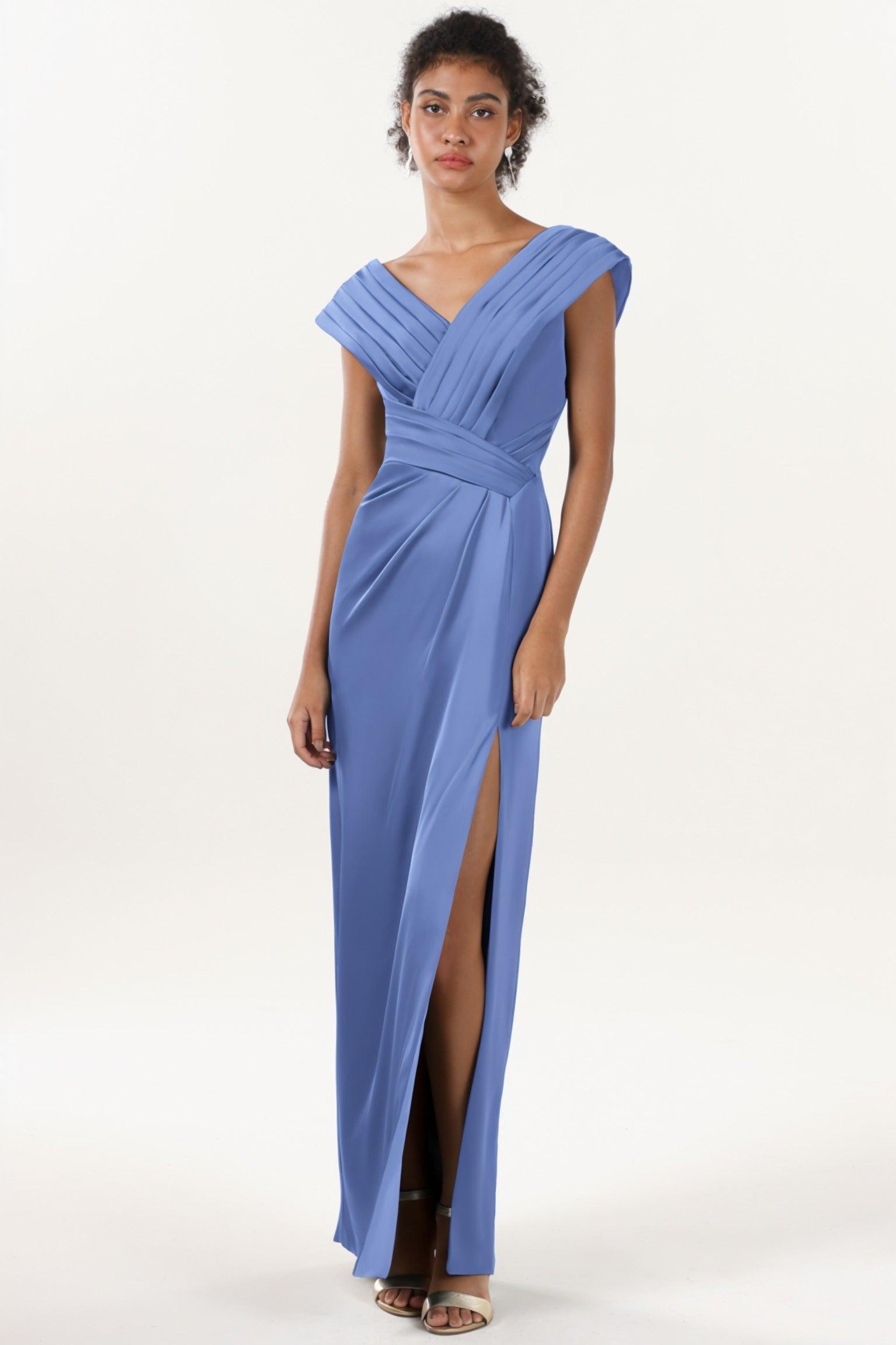 Sheath-Column Maxi Luxe Satin Bridesmaid Dress CS0608BM - COCOMELODY