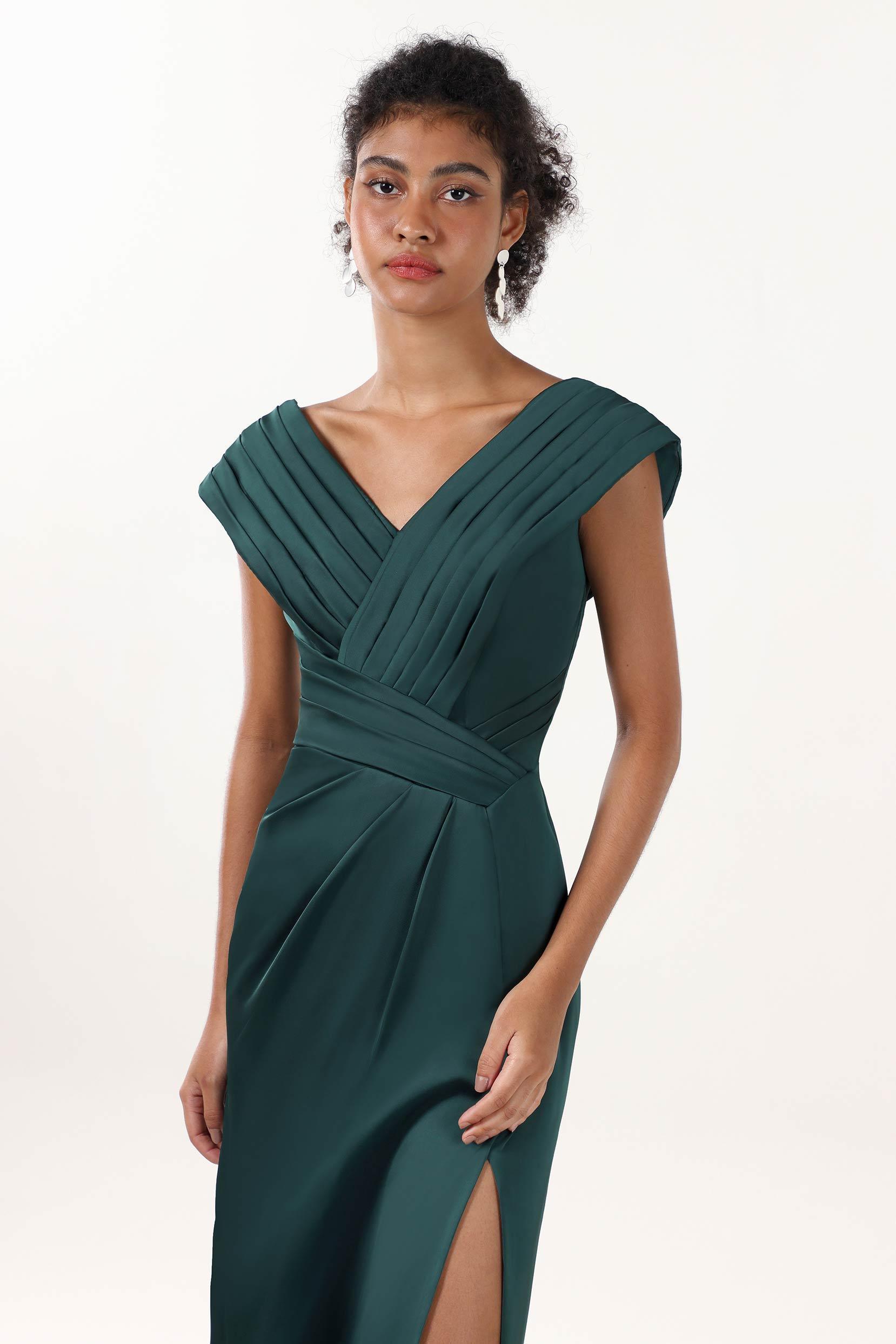 Sheath-Column Maxi Luxe Satin Bridesmaid Dress CS0608BM - COCOMELODY