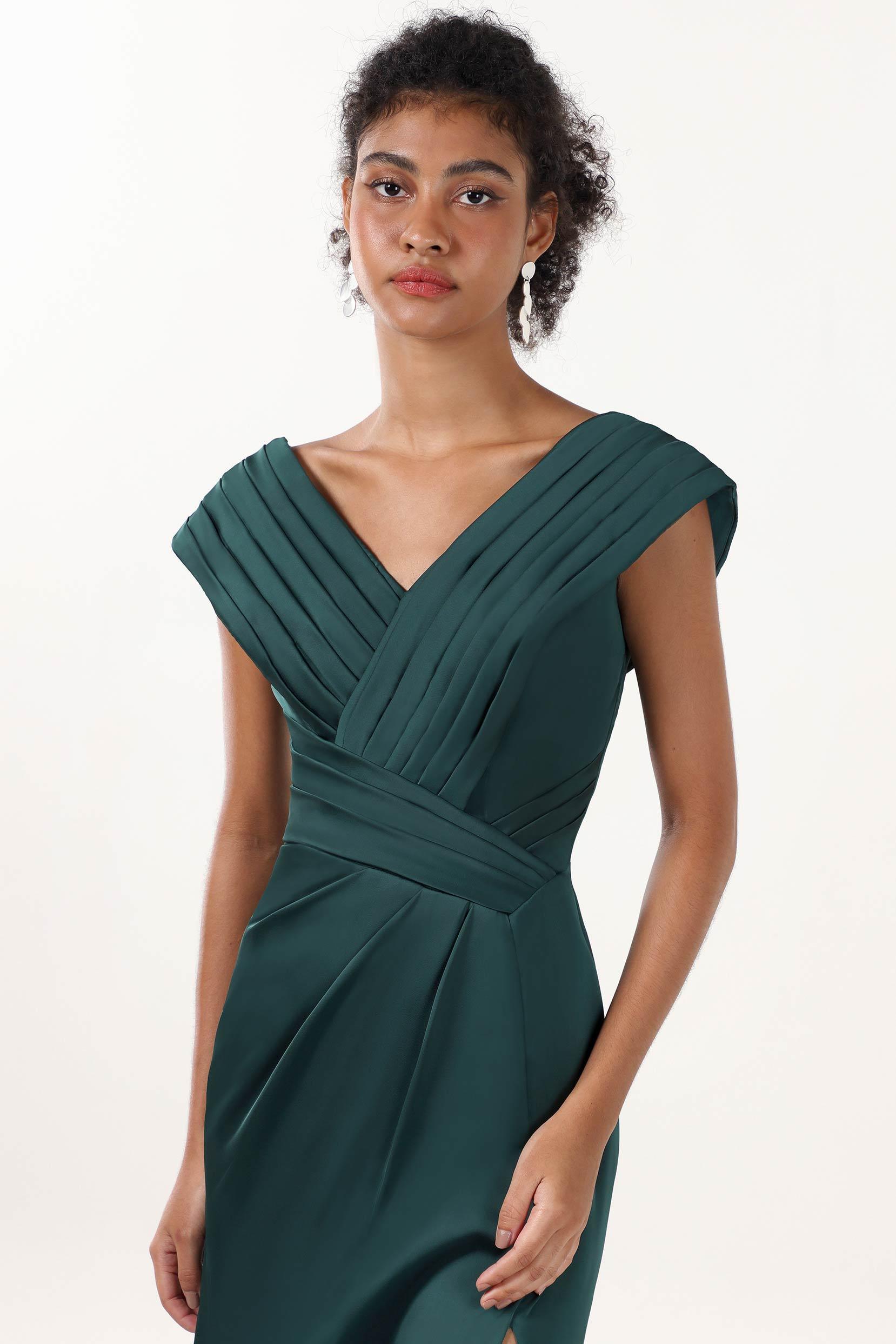 Sheath-Column Maxi Luxe Satin Bridesmaid Dress CS0608BM - COCOMELODY