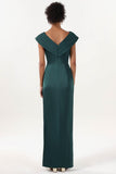 Sheath-Column Maxi Luxe Satin Bridesmaid Dress CS0608BM - COCOMELODY