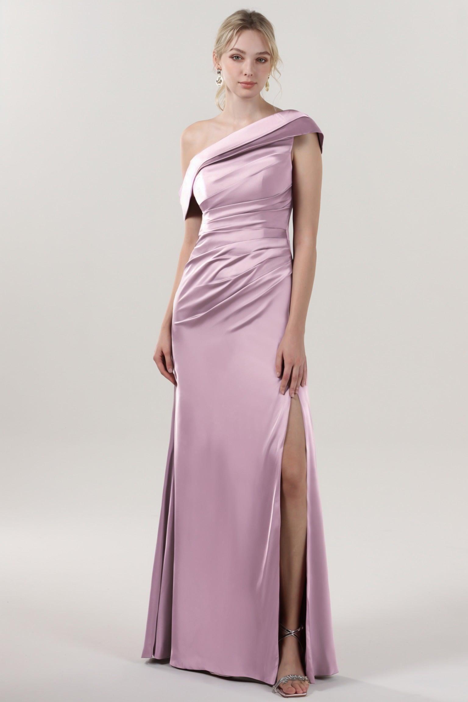 Sheath-Column Maxi Luxe Satin Bridesmaid Dress CS0609BM - COCOMELODY