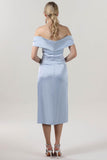 Sheath-Column Midi Luxe Satin Bridesmaid Dress CS0610BM - COCOMELODY