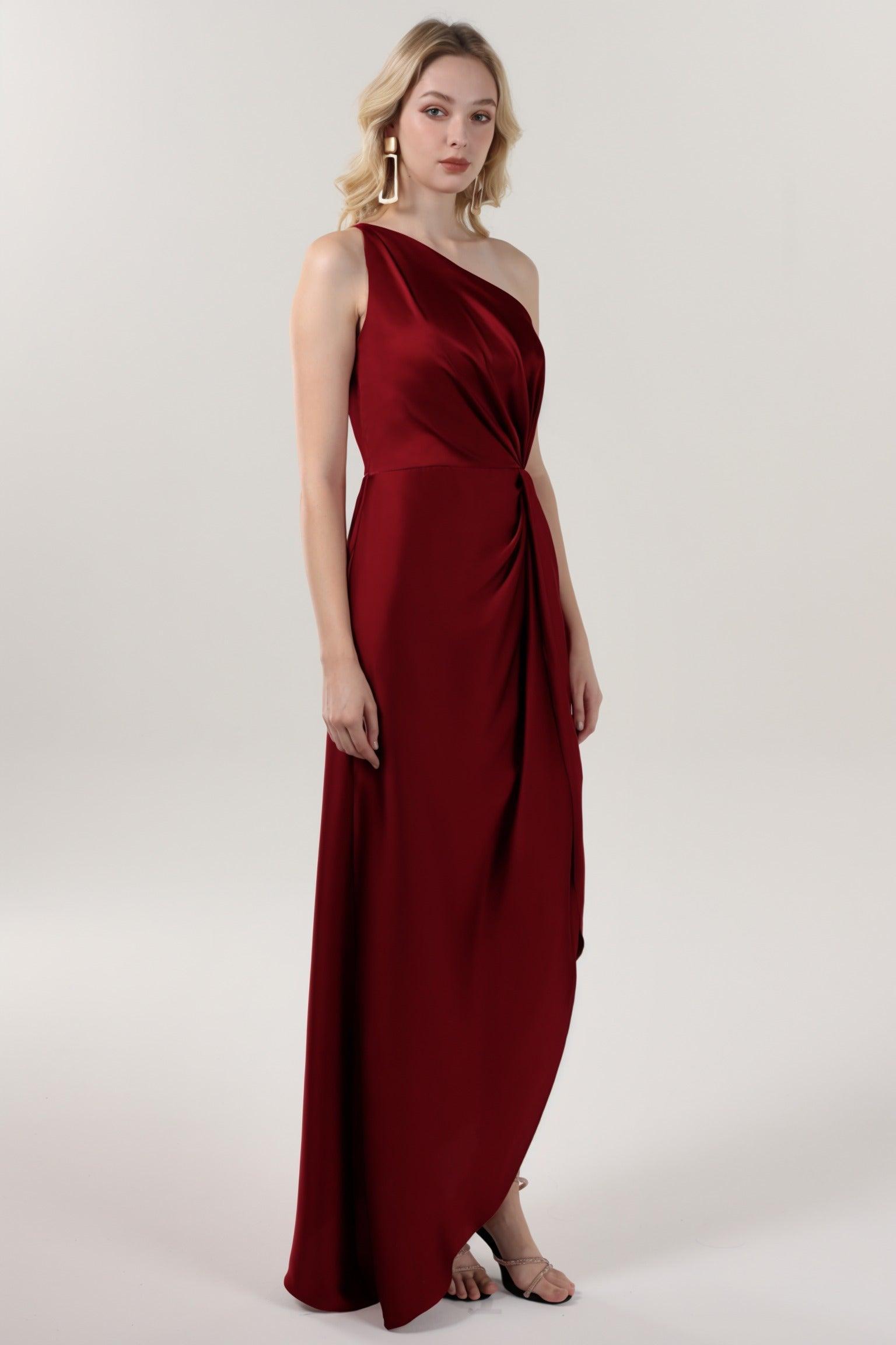 Sheath-Column Midi Luxe Satin Bridesmaid Dress CS0612BM - COCOMELODY