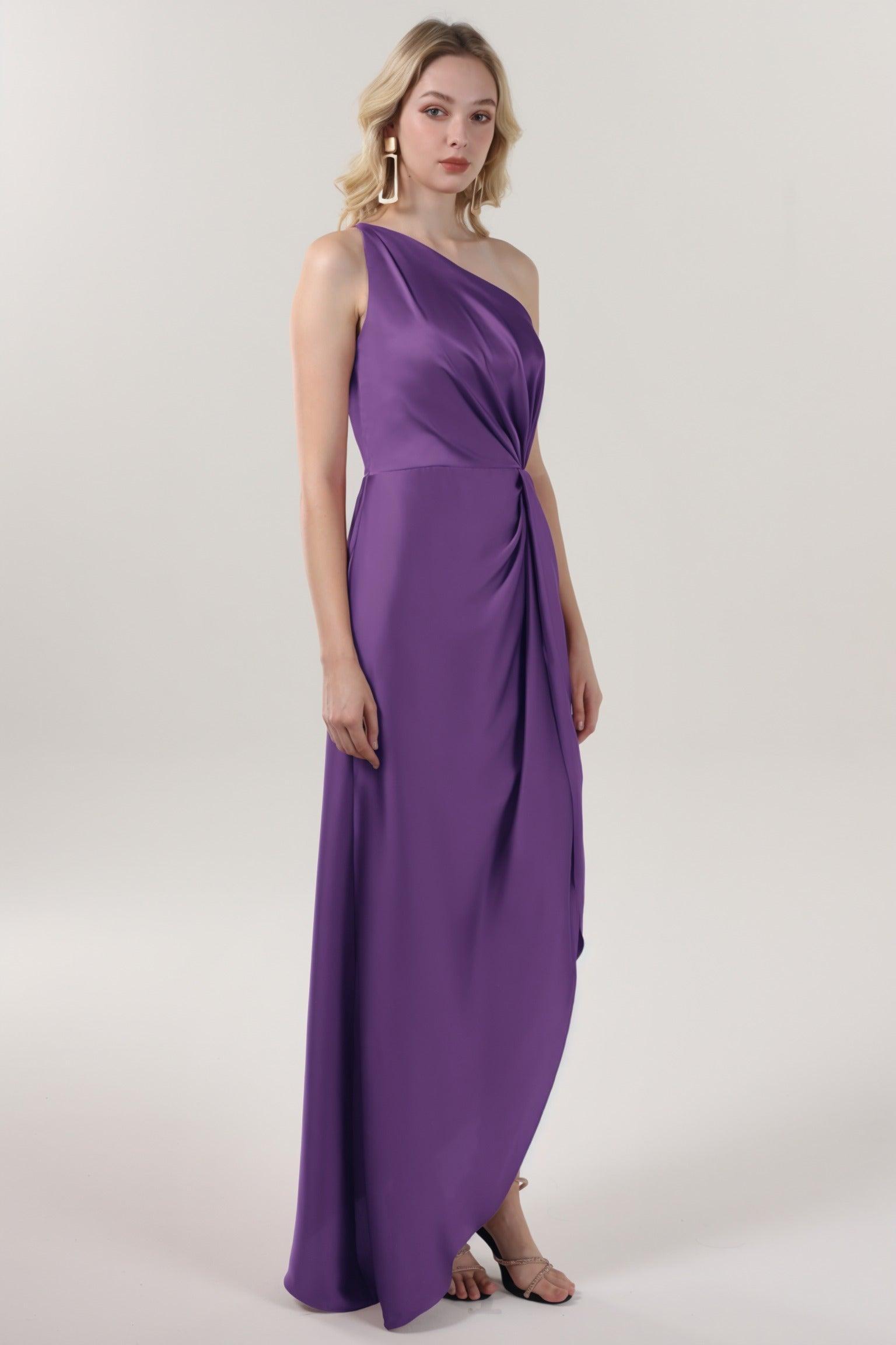 Sheath-Column Midi Luxe Satin Bridesmaid Dress CS0612BM - COCOMELODY