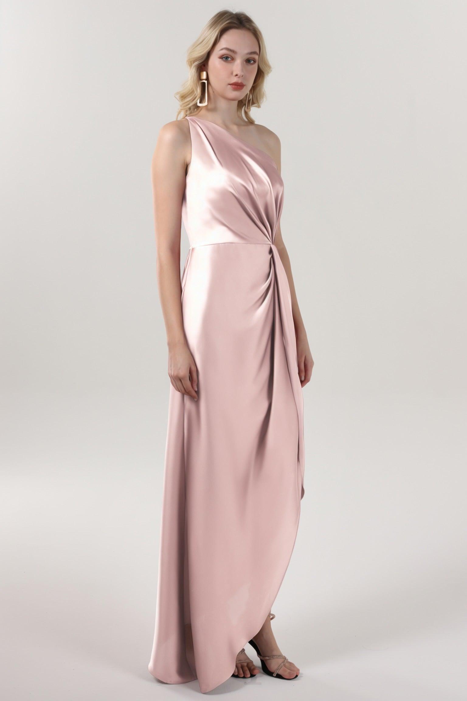Sheath-Column Midi Luxe Satin Bridesmaid Dress CS0612BM - COCOMELODY