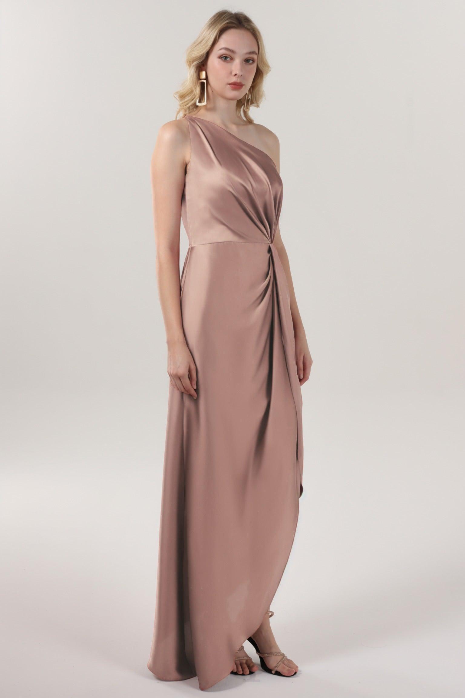 Sheath-Column Midi Luxe Satin Bridesmaid Dress CS0612BM - COCOMELODY