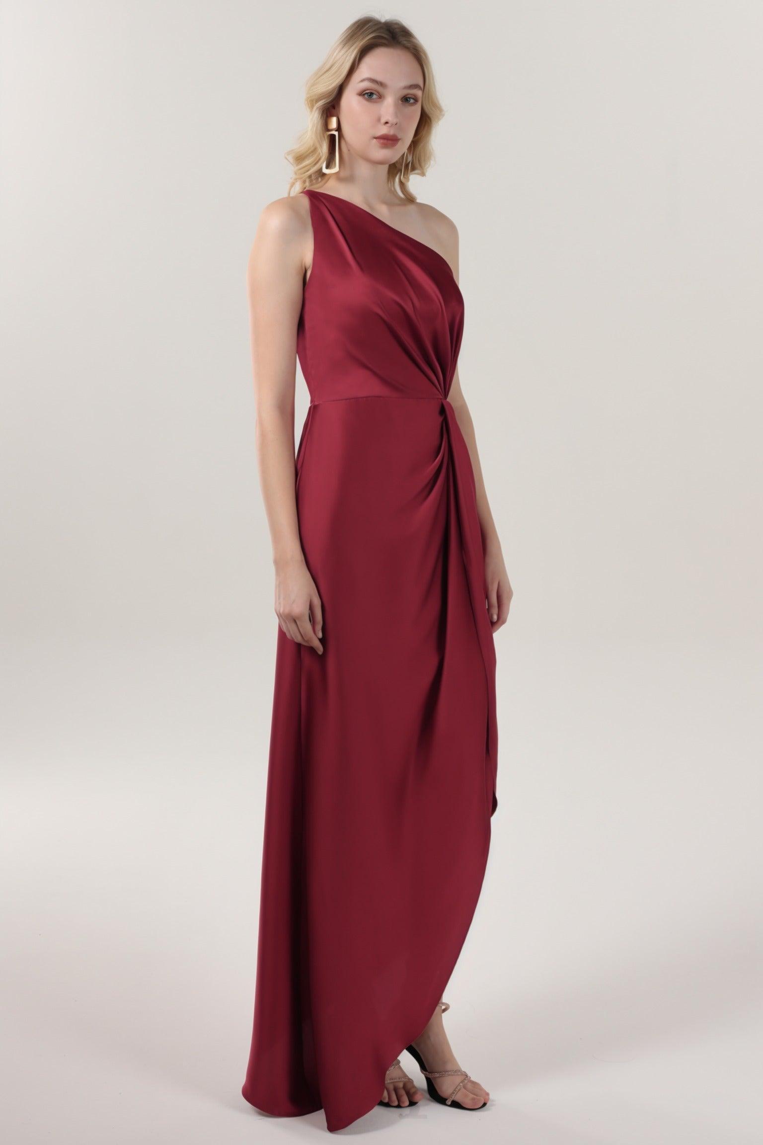 Sheath-Column Midi Luxe Satin Bridesmaid Dress CS0612BM - COCOMELODY