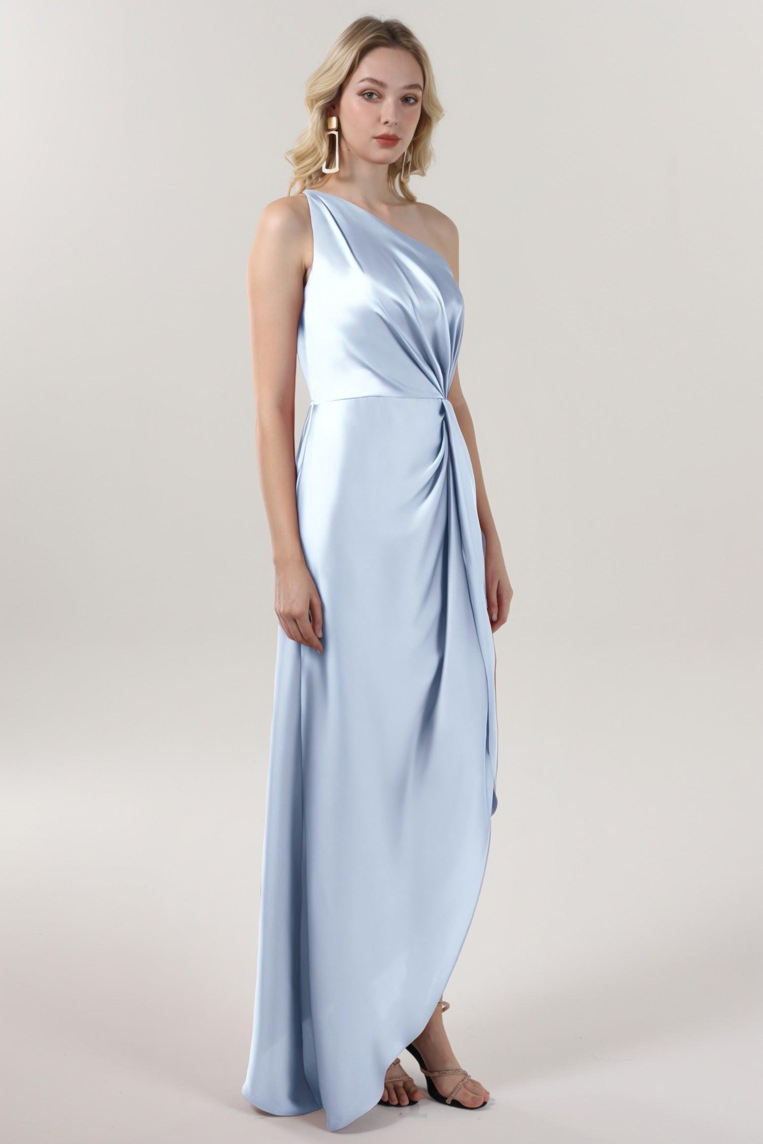 Sheath-Column Midi Luxe Satin Bridesmaid Dress CS0612BM - COCOMELODY