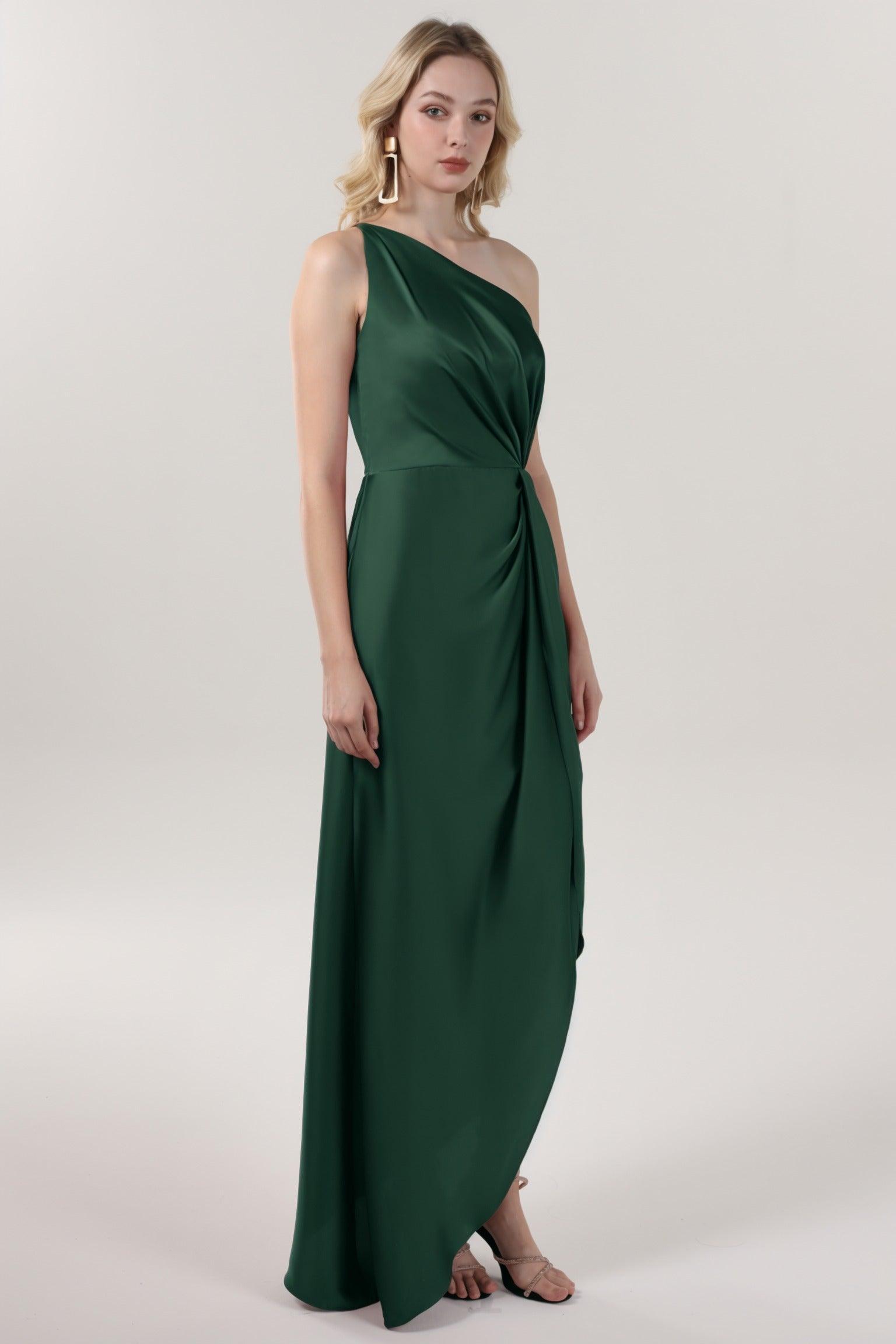 Sheath-Column Midi Luxe Satin Bridesmaid Dress CS0612BM - COCOMELODY