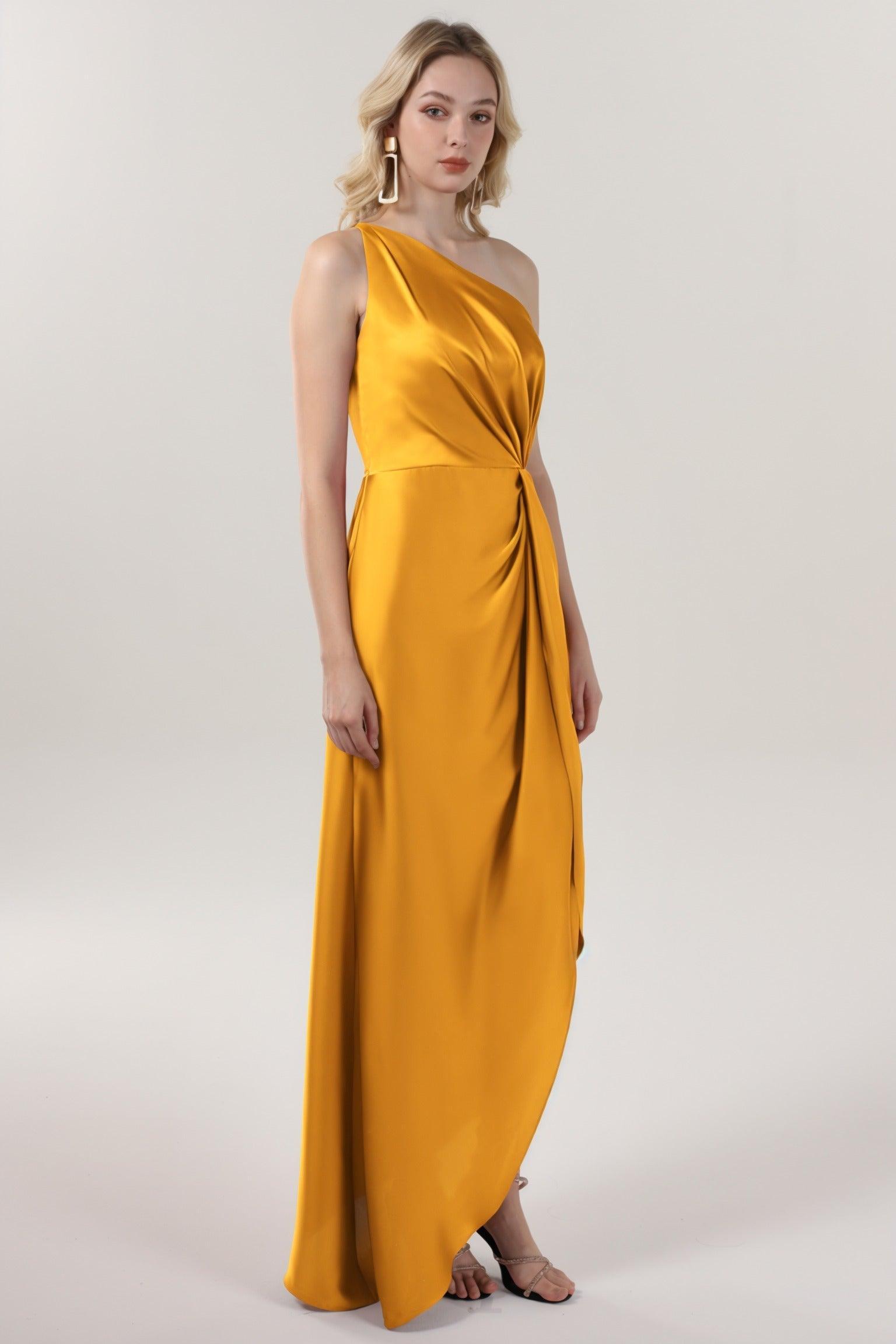 Sheath-Column Midi Luxe Satin Bridesmaid Dress CS0612BM - COCOMELODY