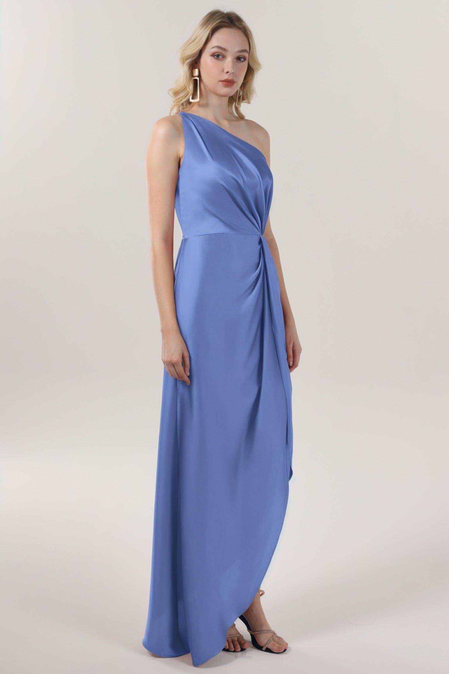 Sheath-Column Midi Luxe Satin Bridesmaid Dress CS0612BM - COCOMELODY