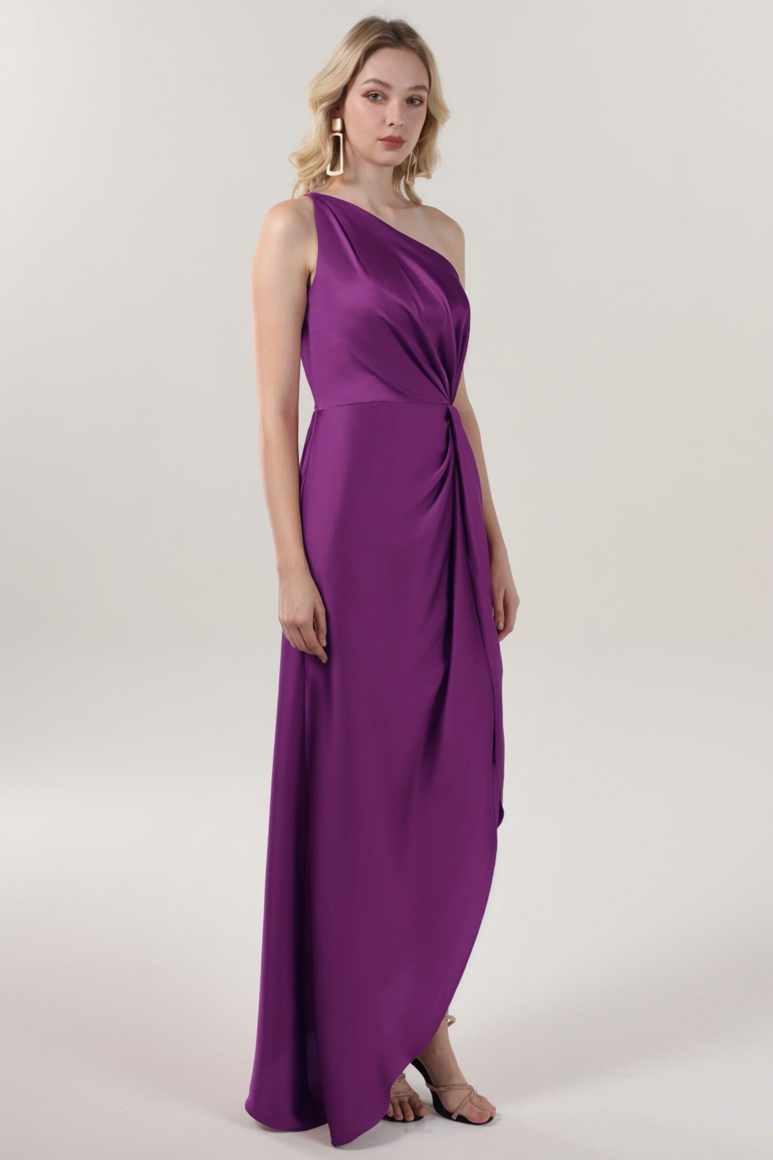 Sheath-Column Midi Luxe Satin Bridesmaid Dress CS0612BM - COCOMELODY