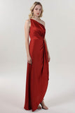 Sheath-Column Midi Luxe Satin Bridesmaid Dress CS0612BM - COCOMELODY