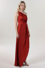 Sheath-Column Midi Luxe Satin Bridesmaid Dress CS0612BM - COCOMELODY
