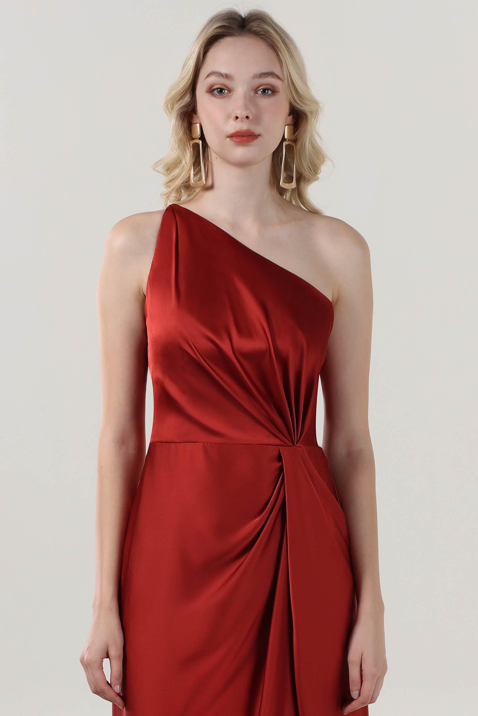 Sheath-Column Midi Luxe Satin Bridesmaid Dress CS0612BM - COCOMELODY