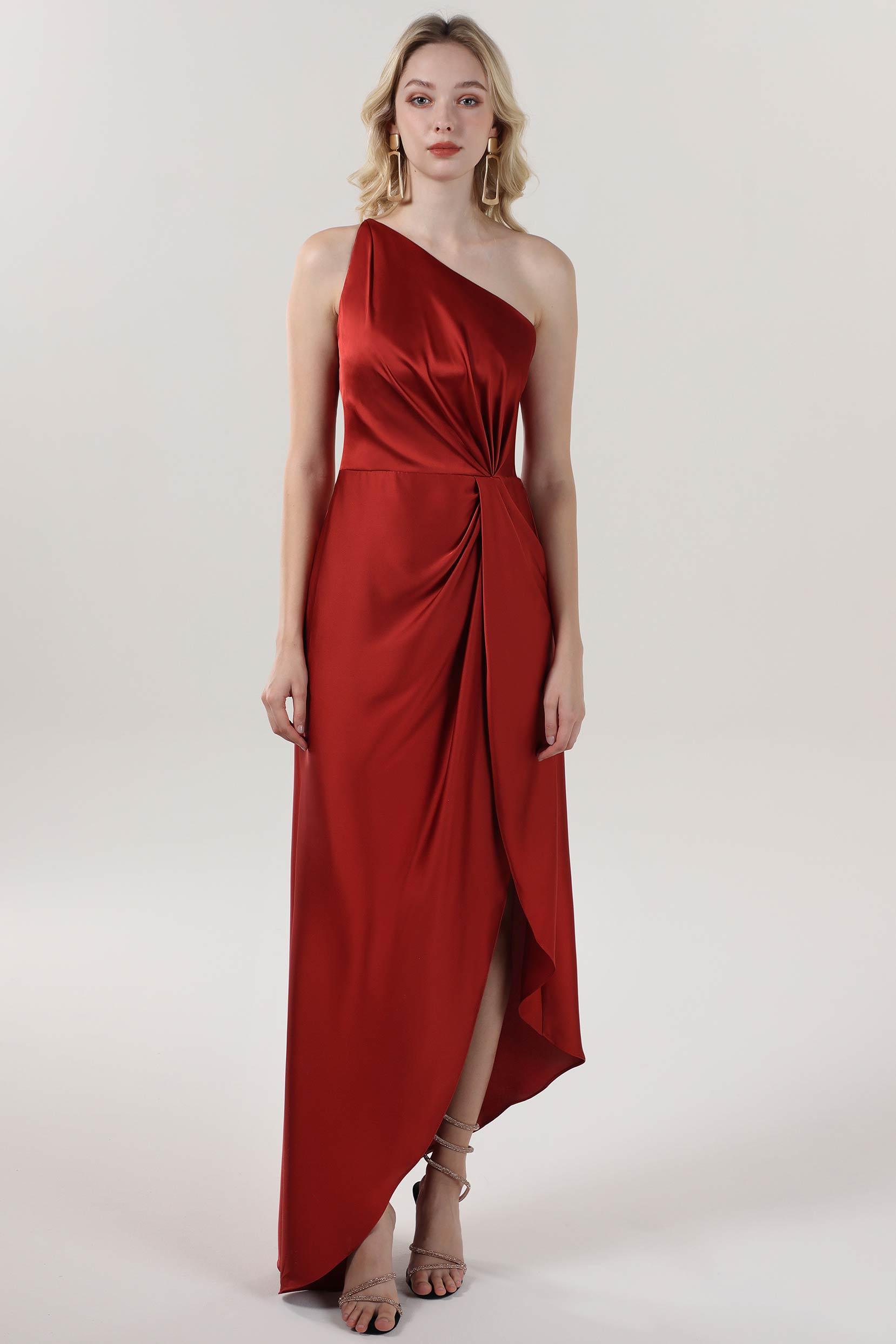 Sheath-Column Midi Luxe Satin Bridesmaid Dress CS0612BM - COCOMELODY