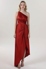 Sheath-Column Midi Luxe Satin Bridesmaid Dress CS0612BM - COCOMELODY