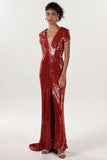 Sheath-Column Sweep-Brush Train Sequined Formal Dress CS0618 - COCOMELODY