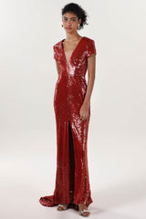 Sheath-Column Sweep-Brush Train Sequined Formal Dress CS0618 - COCOMELODY