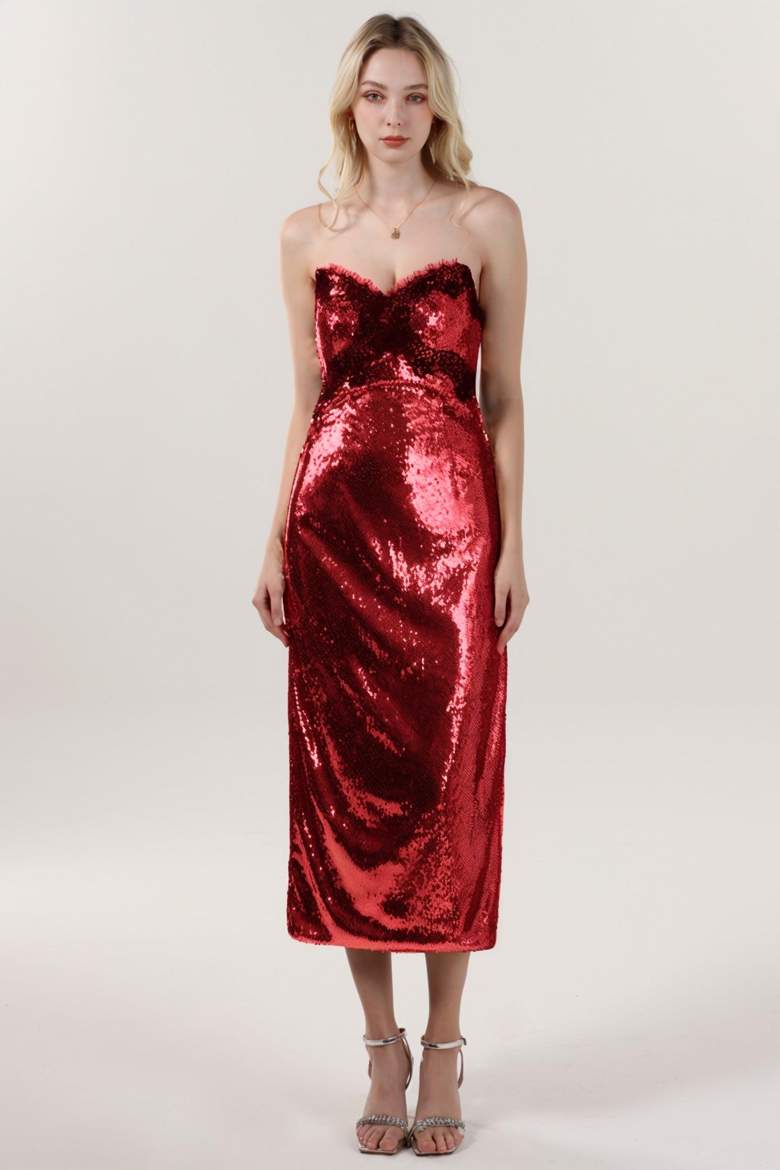 Sheath-Column Midi Sequined Formal Dress CS0623 - COCOMELODY