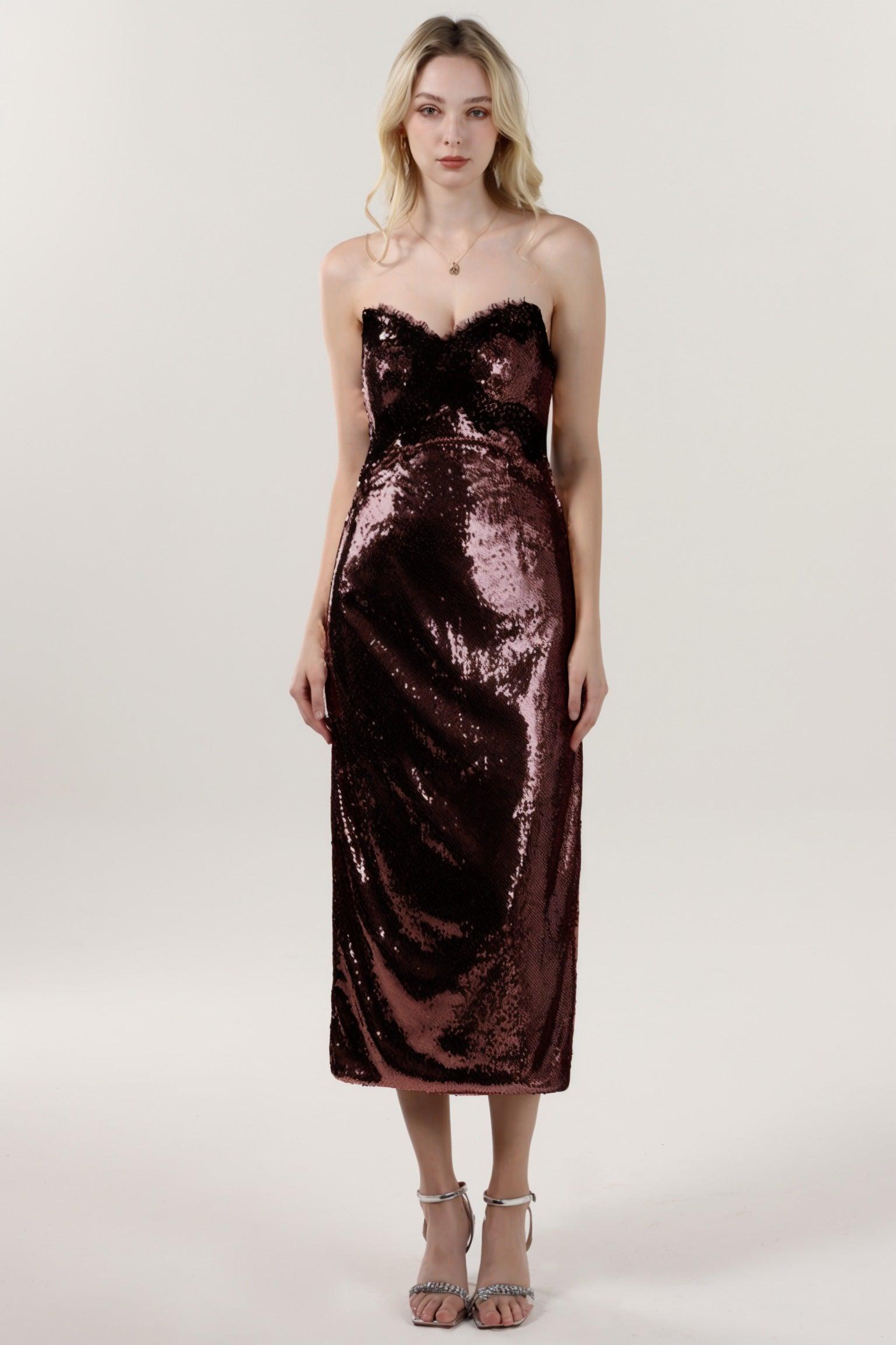 Sheath-Column Midi Sequined Formal Dress CS0623 - COCOMELODY
