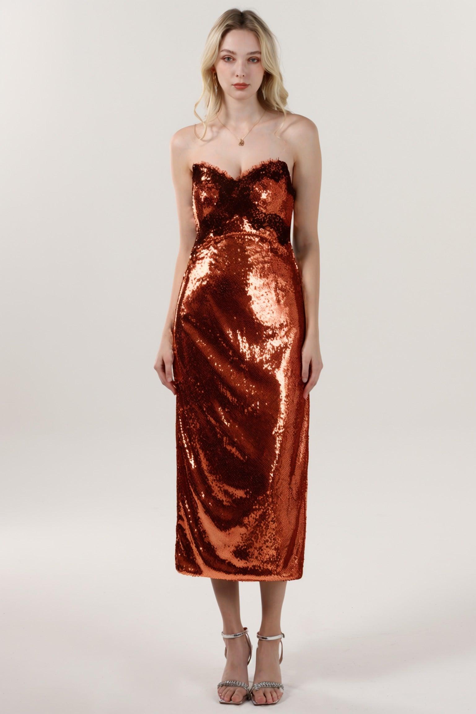 Sheath-Column Midi Sequined Formal Dress CS0623 - COCOMELODY