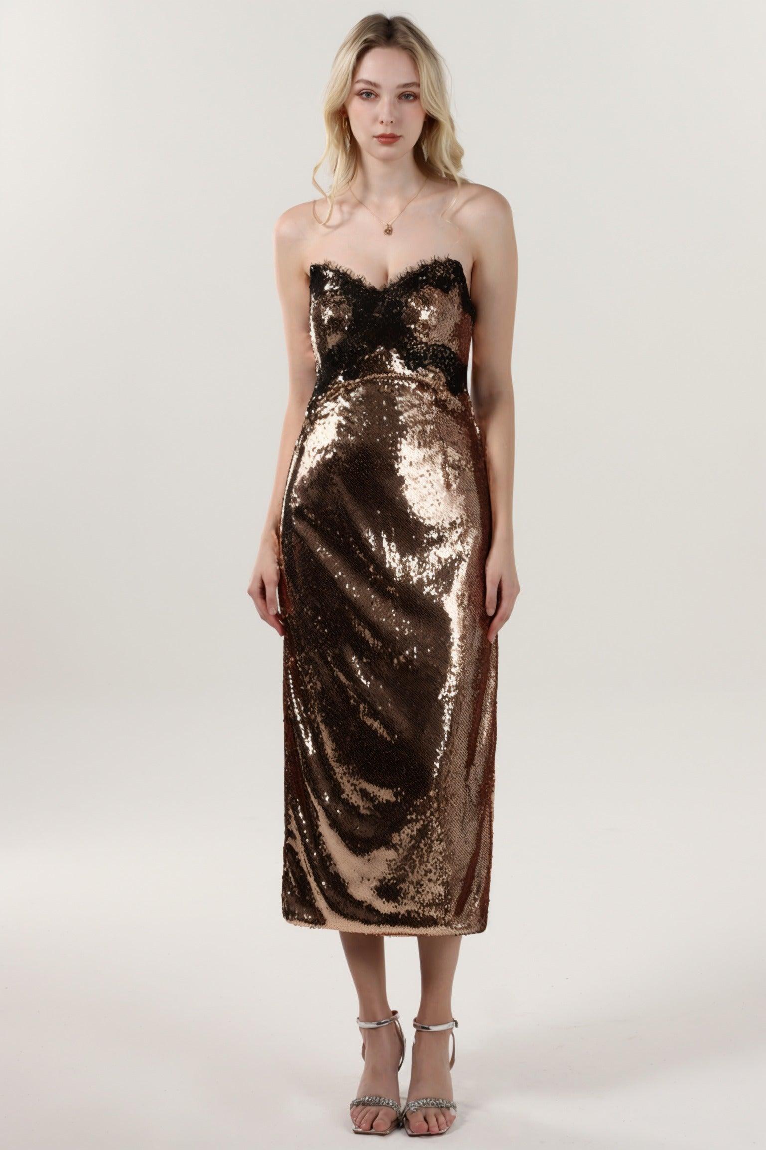 Sheath-Column Midi Sequined Formal Dress CS0623 - COCOMELODY