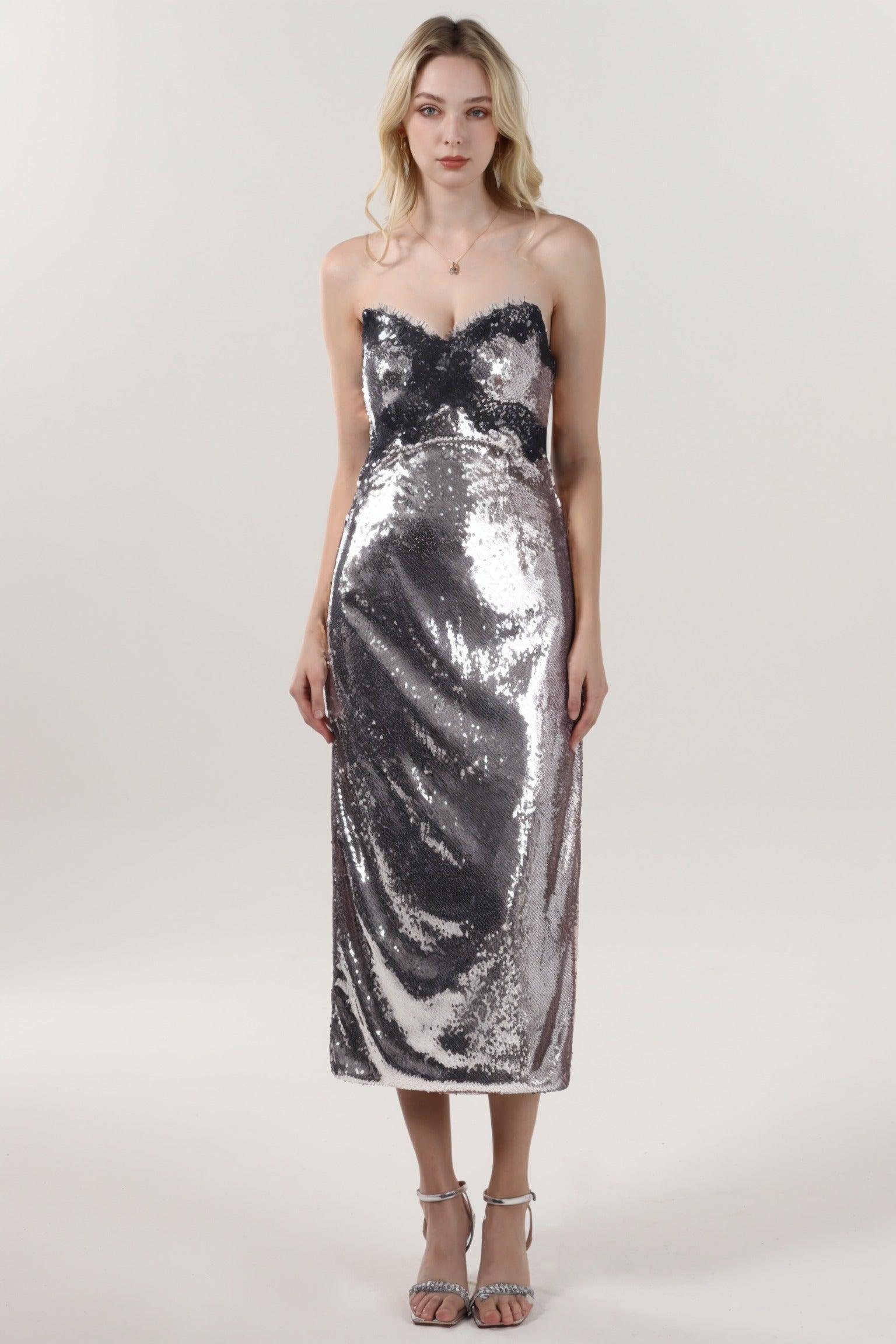 Sheath-Column Midi Sequined Formal Dress CS0623 - COCOMELODY