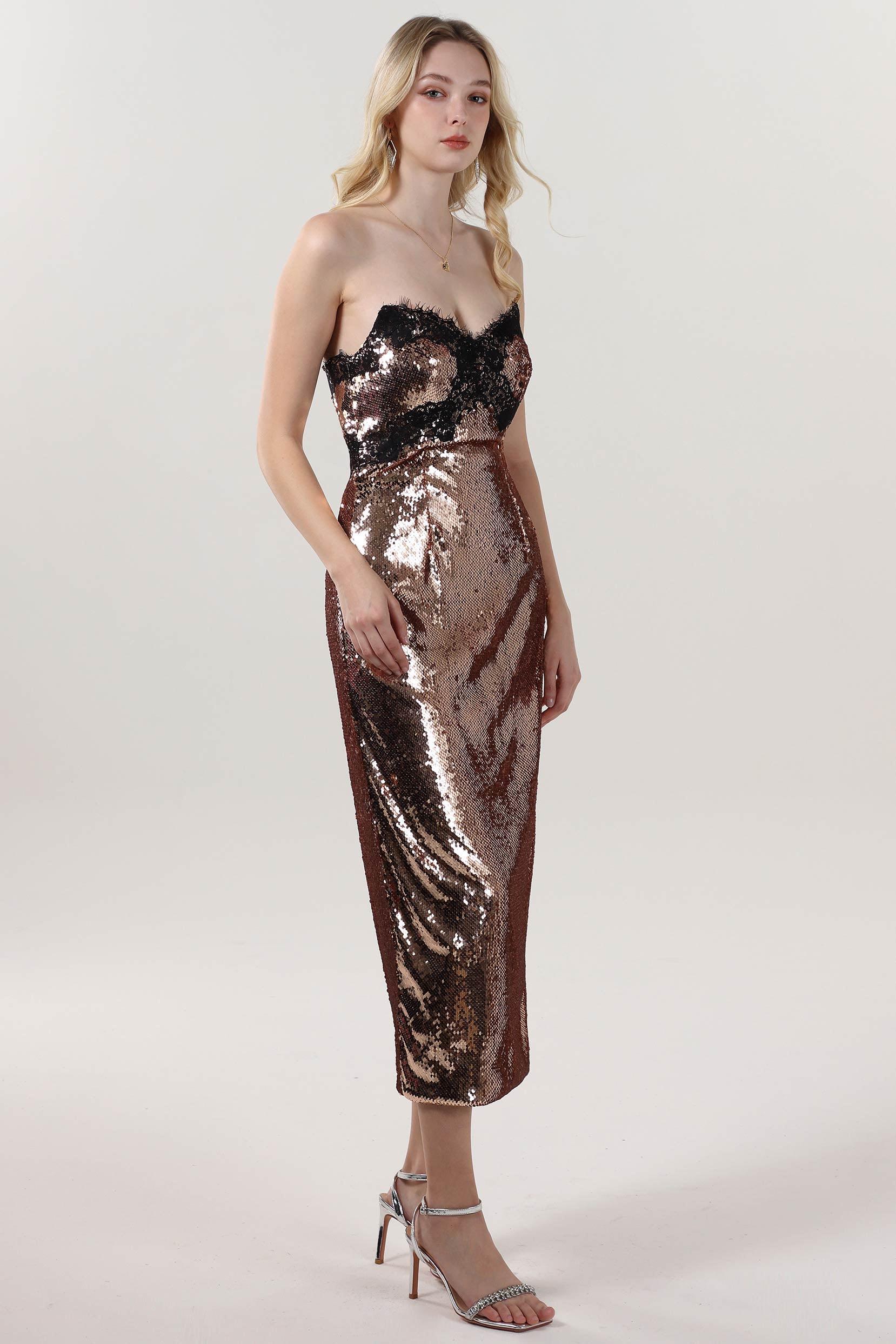 Sheath-Column Midi Sequined Formal Dress CS0623 - COCOMELODY