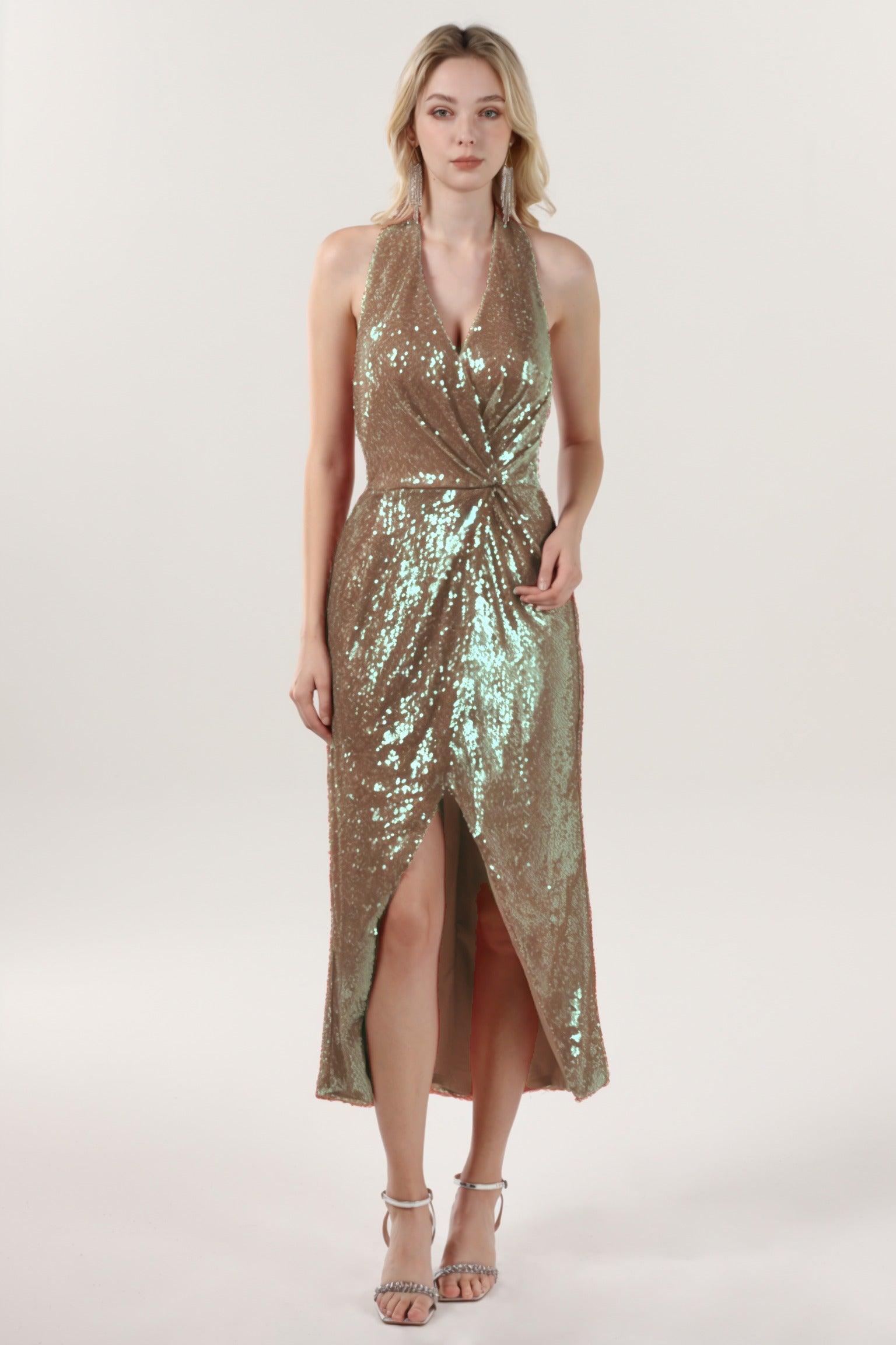 Sheath-Column Midi Sequined Formal Dress CS0625 - COCOMELODY
