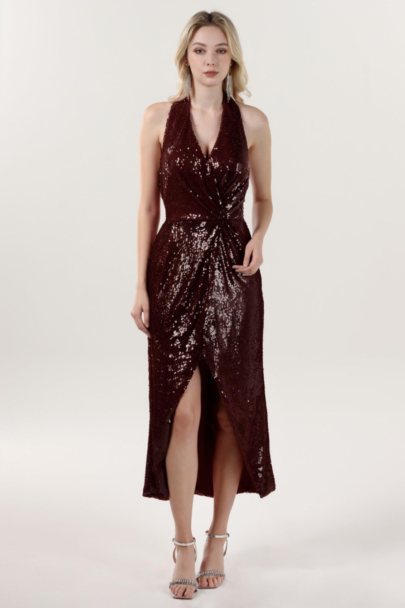 Sheath-Column Midi Sequined Formal Dress CS0625 - COCOMELODY