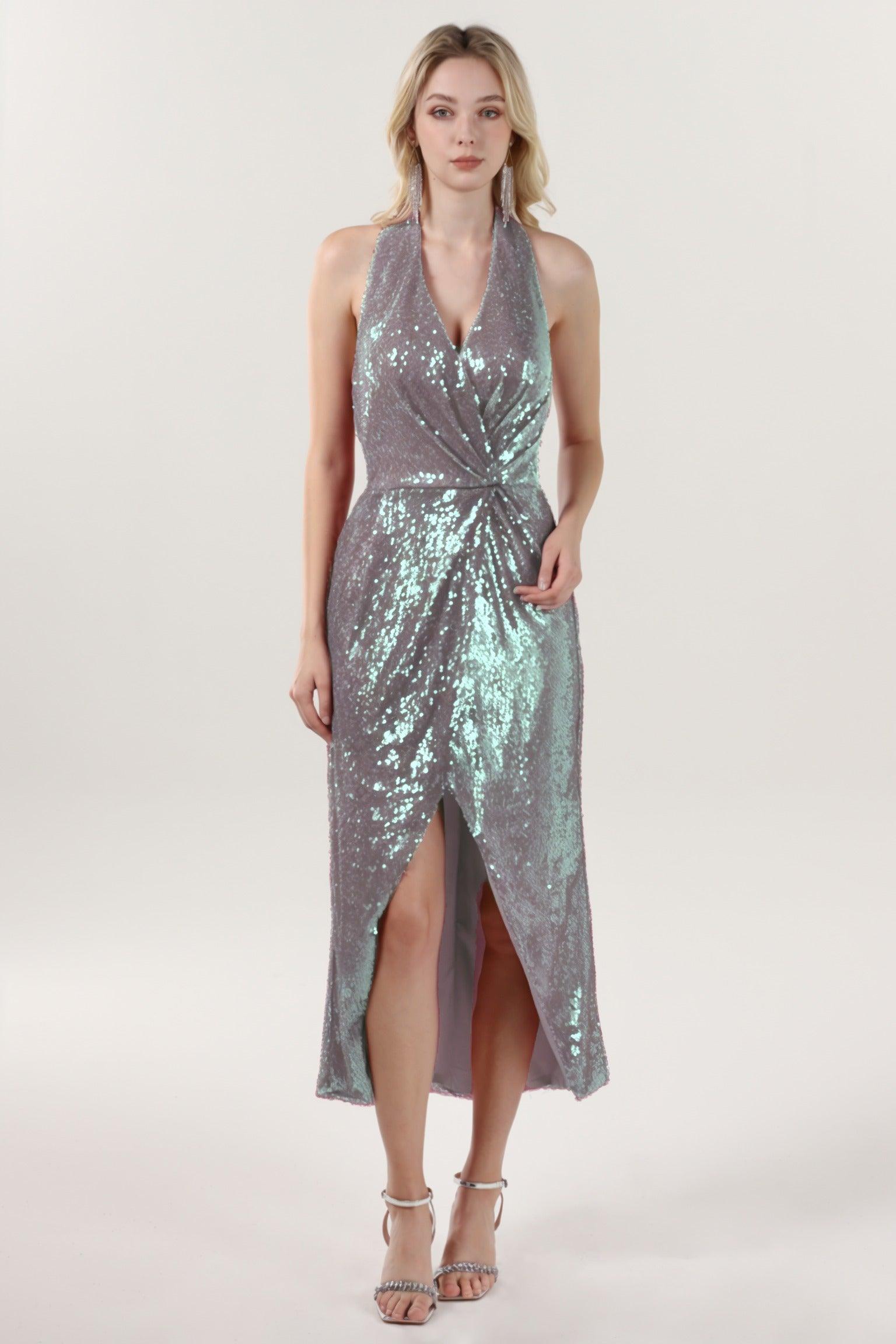 Sheath-Column Midi Sequined Formal Dress CS0625 - COCOMELODY
