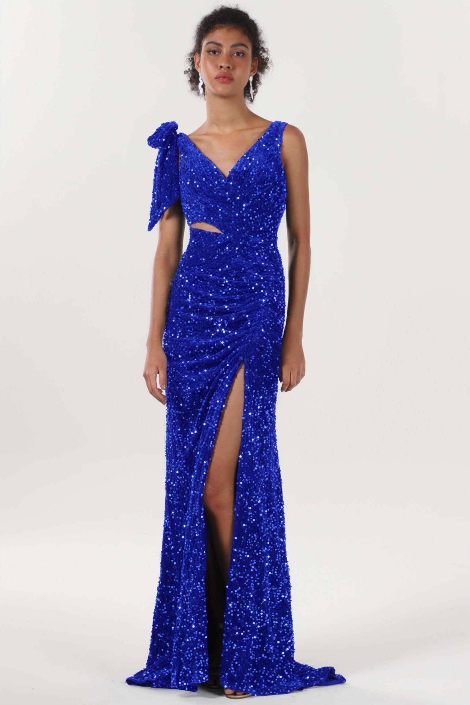 Sheath-Column Sweep-Brush Train Velvet Sequin Bridesmaid Dress CS0633BM - COCOMELODY