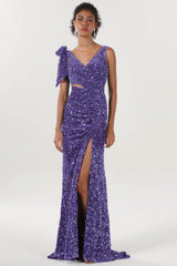 Sheath-Column Sweep-Brush Train Velvet Sequin Bridesmaid Dress CS0633BM - COCOMELODY