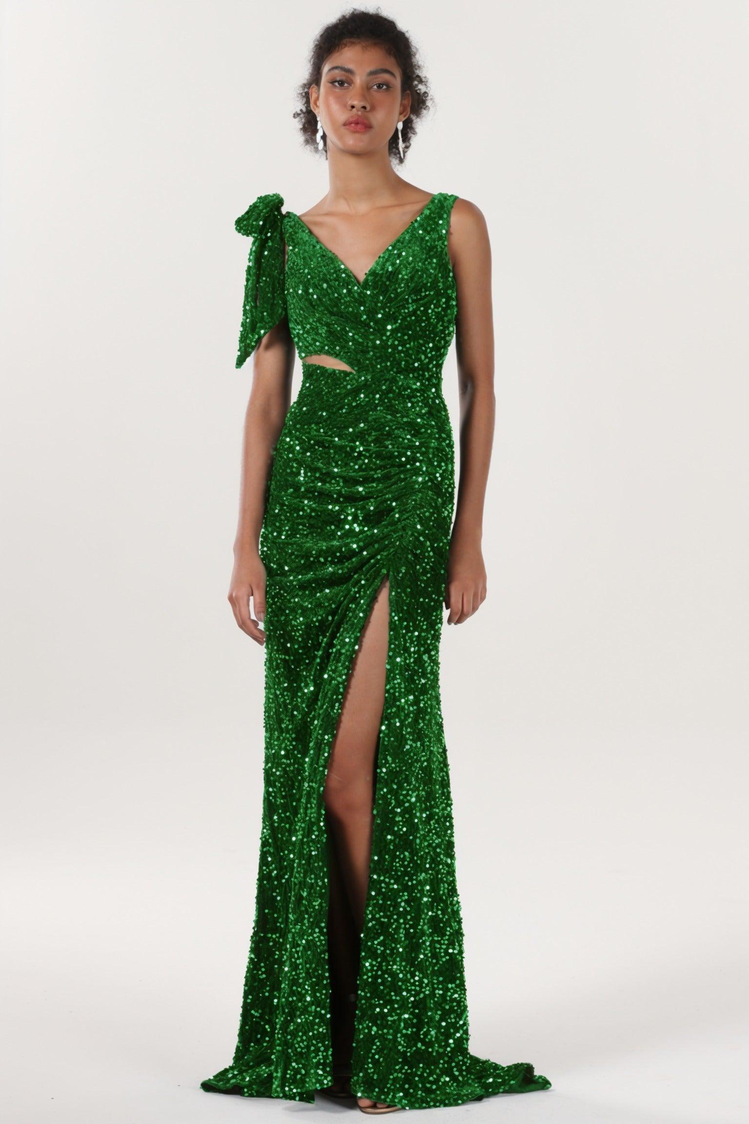 Sheath-Column Sweep-Brush Train Velvet Sequin Bridesmaid Dress CS0633BM - COCOMELODY