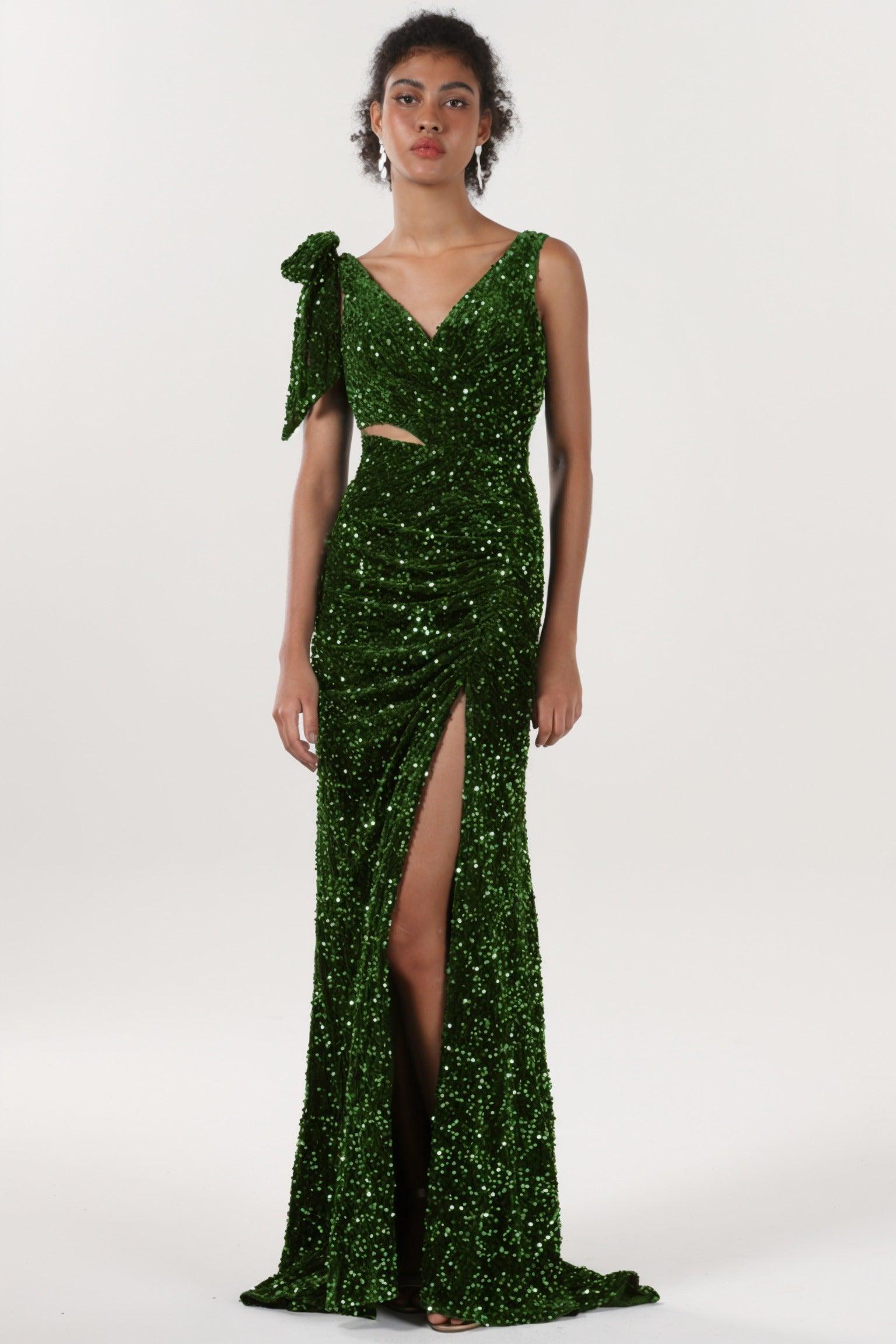 Sheath-Column Sweep-Brush Train Velvet Sequin Bridesmaid Dress CS0633BM - COCOMELODY