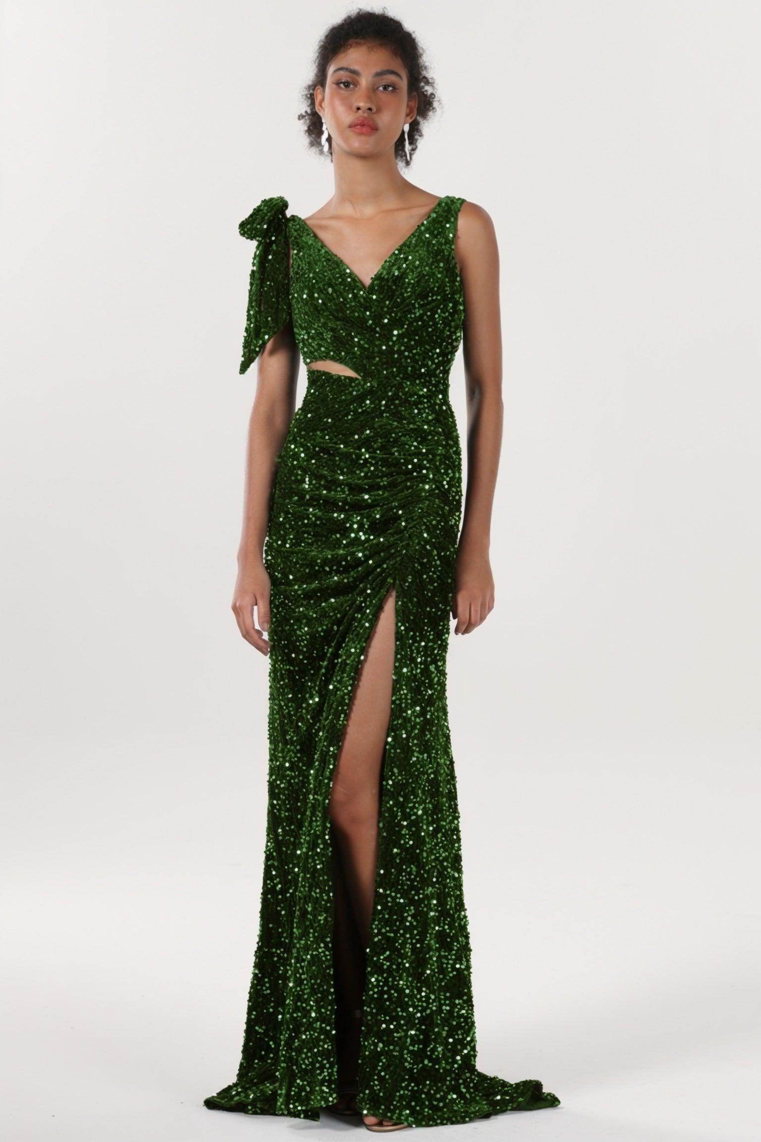 Sheath-Column Sweep-Brush Train Velvet Sequin Bridesmaid Dress CS0633BM - COCOMELODY
