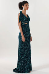 Sheath-Column Sweep-Brush Train Velvet Sequin Bridesmaid Dress CS0633BM - COCOMELODY