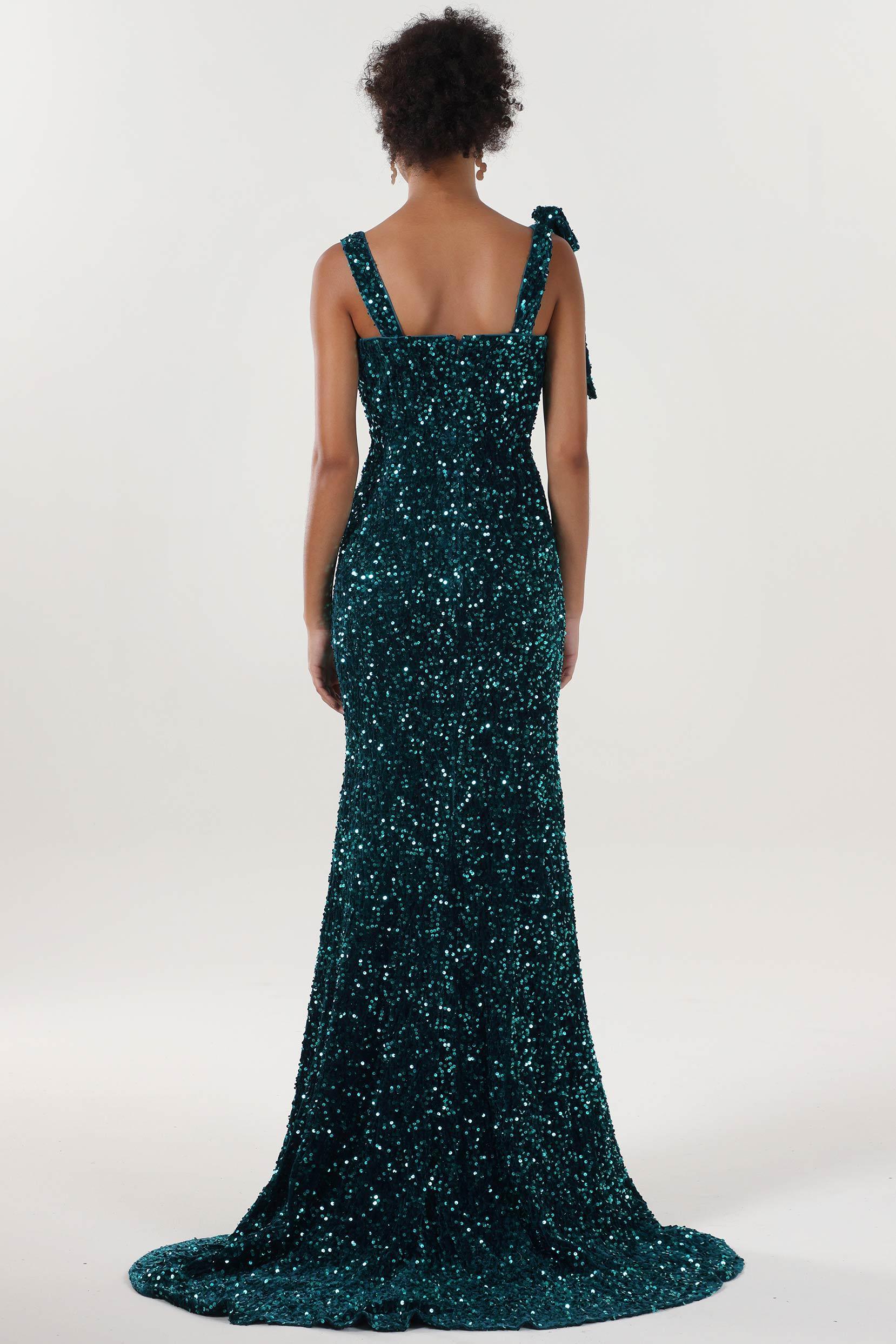 Sheath-Column Sweep-Brush Train Velvet Sequin Bridesmaid Dress CS0633BM - COCOMELODY