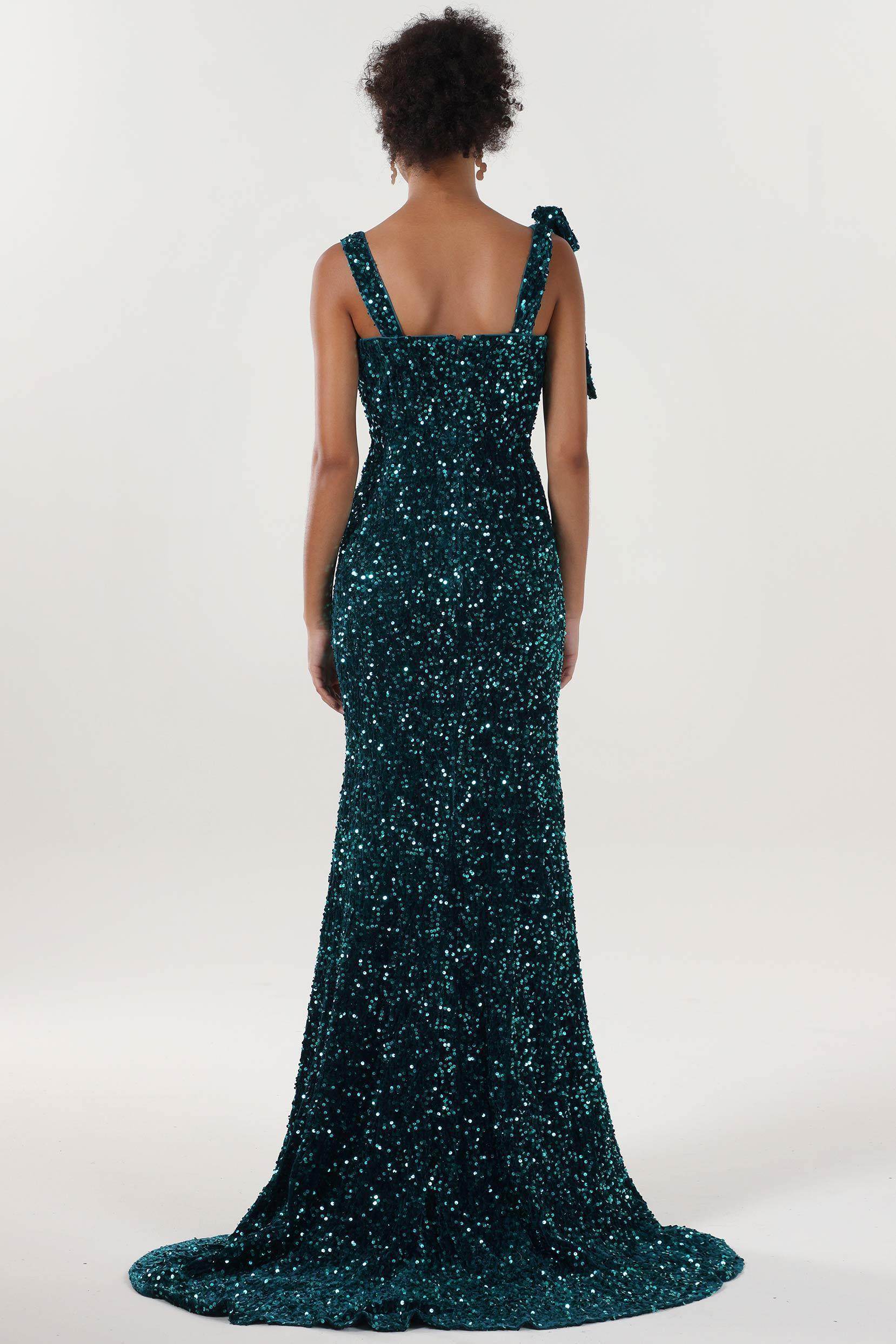 Sheath-Column Sweep-Brush Train Velvet Sequin Bridesmaid Dress CS0633BM - COCOMELODY