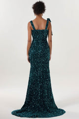 Sheath-Column Sweep-Brush Train Velvet Sequin Bridesmaid Dress CS0633BM - COCOMELODY