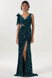 Sheath-Column Sweep-Brush Train Velvet Sequin Bridesmaid Dress CS0633BM - COCOMELODY