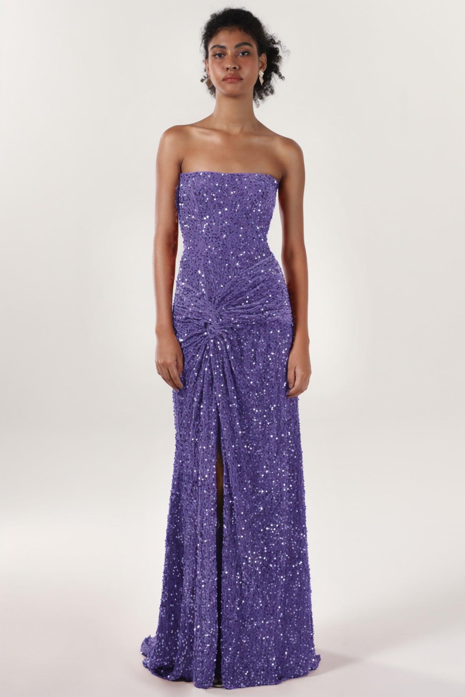 Sheath-Column Sweep-Brush Train Velvet Sequin Bridesmaid Dress CS0634BM - COCOMELODY