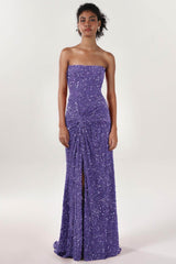 Sheath-Column Sweep-Brush Train Velvet Sequin Bridesmaid Dress CS0634BM - COCOMELODY