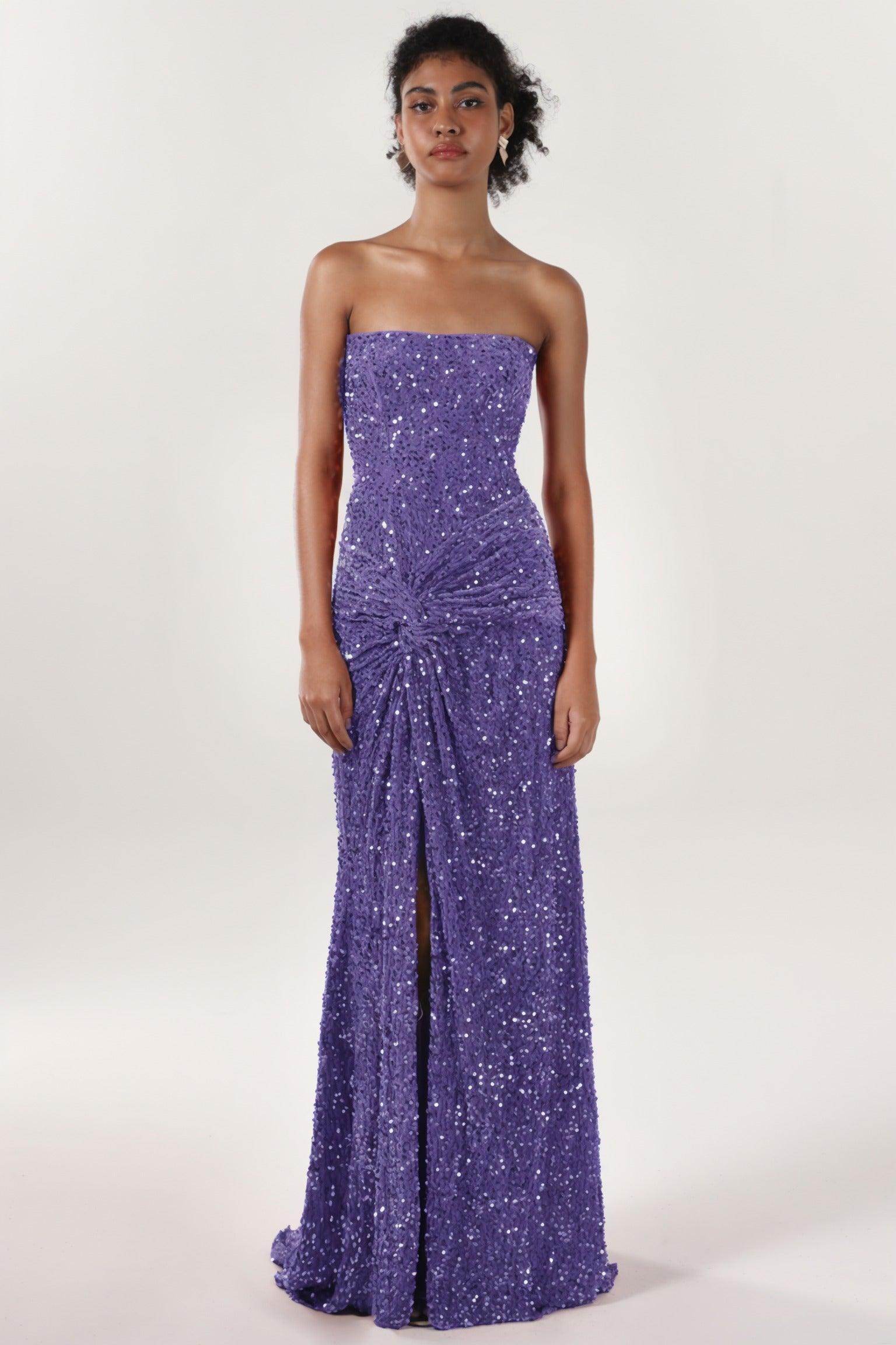 Sheath-Column Sweep-Brush Train Velvet Sequin Bridesmaid Dress CS0634BM - COCOMELODY