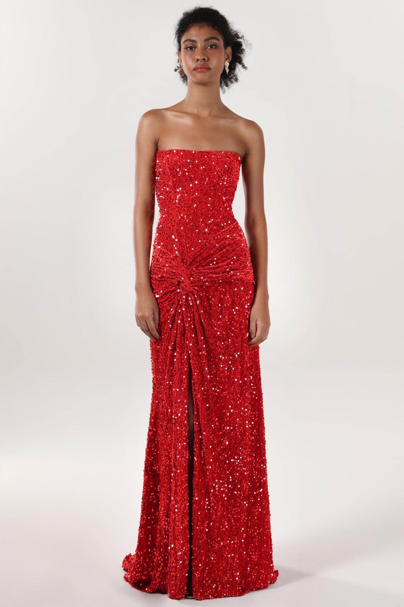 Sheath-Column Sweep-Brush Train Velvet Sequin Bridesmaid Dress CS0634BM - COCOMELODY