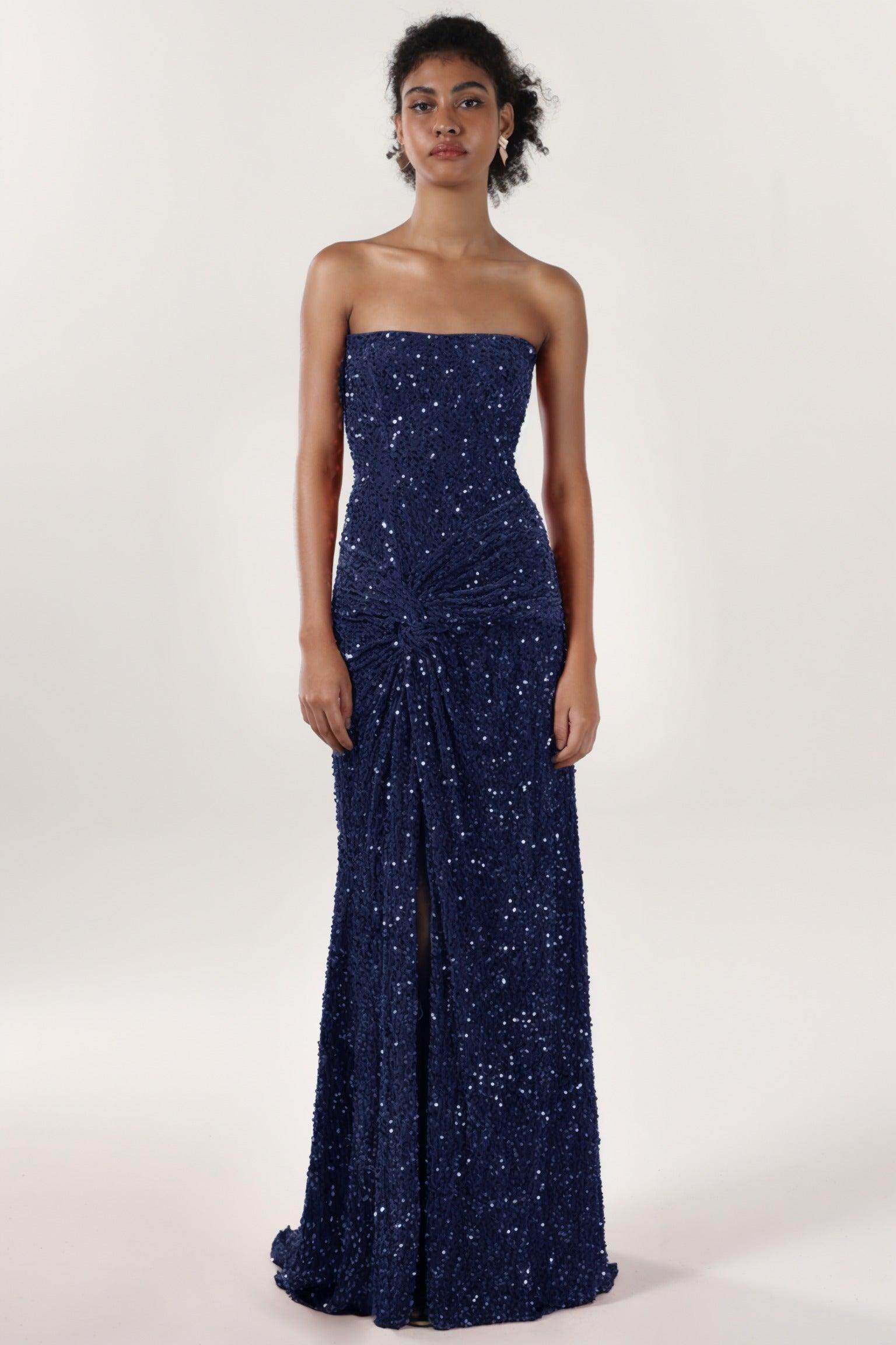 Sheath-Column Sweep-Brush Train Velvet Sequin Bridesmaid Dress CS0634BM - COCOMELODY
